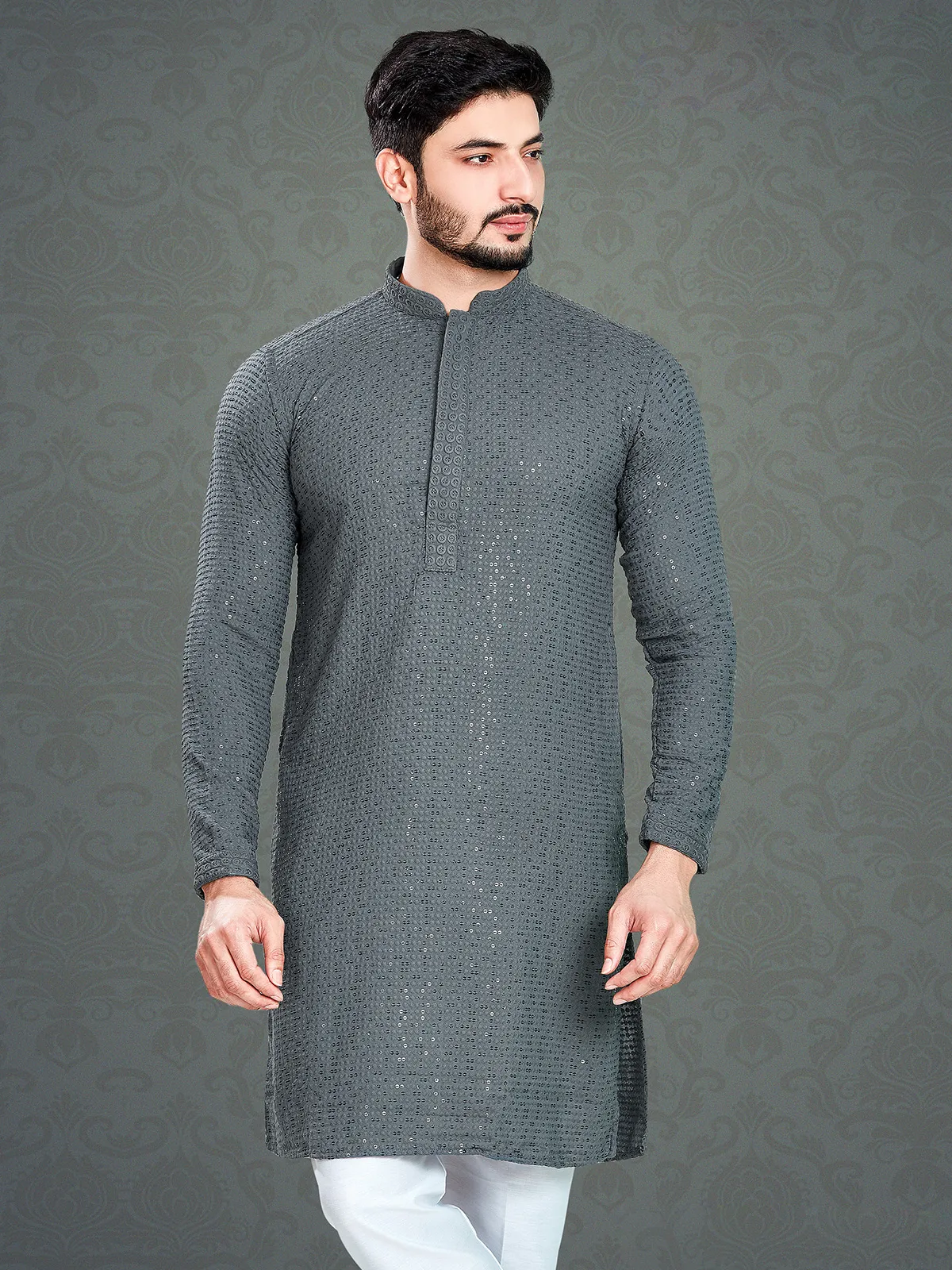 Dashing grey cotton kurta