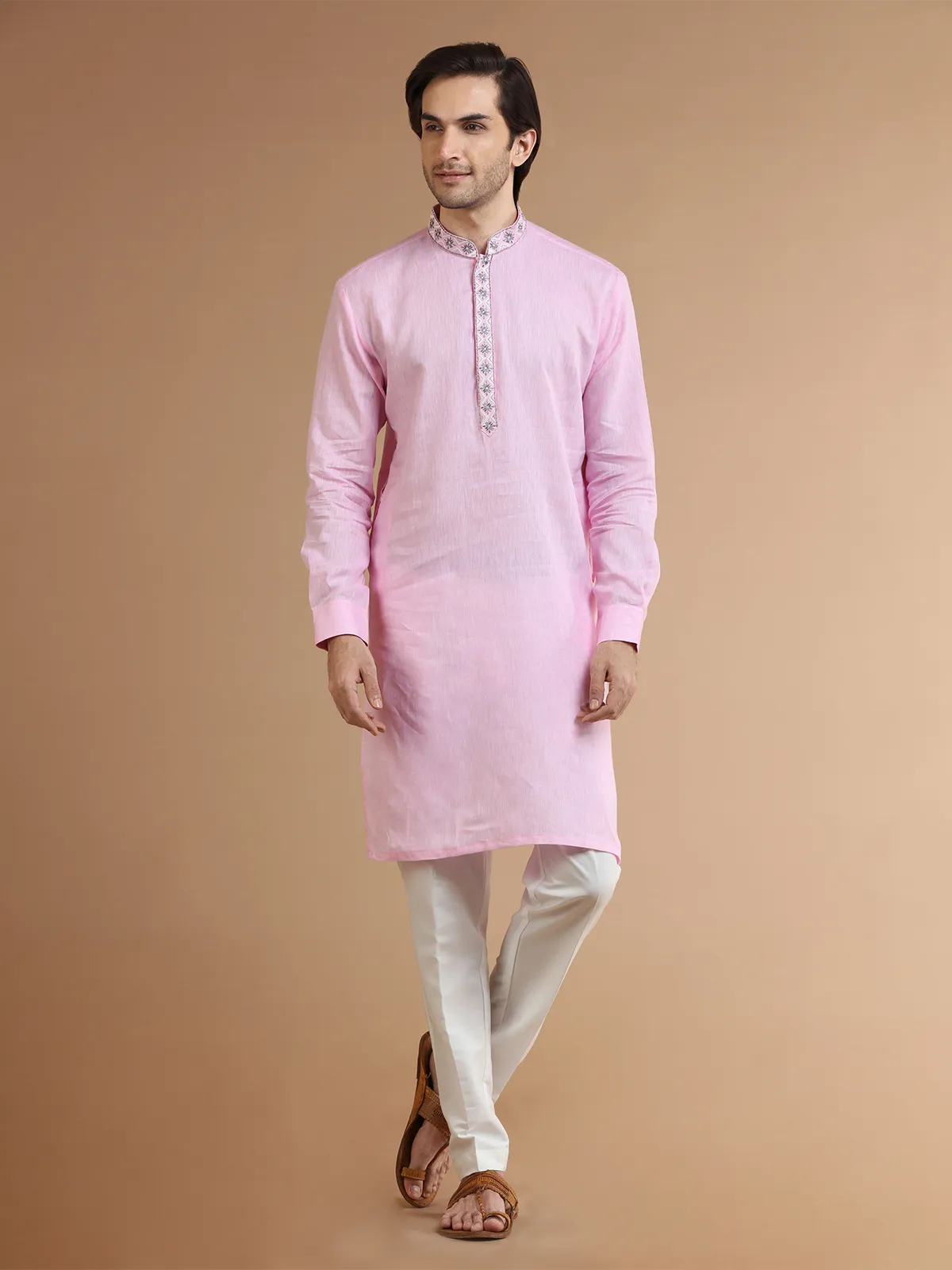 Dashing pink linen plain kurta suit