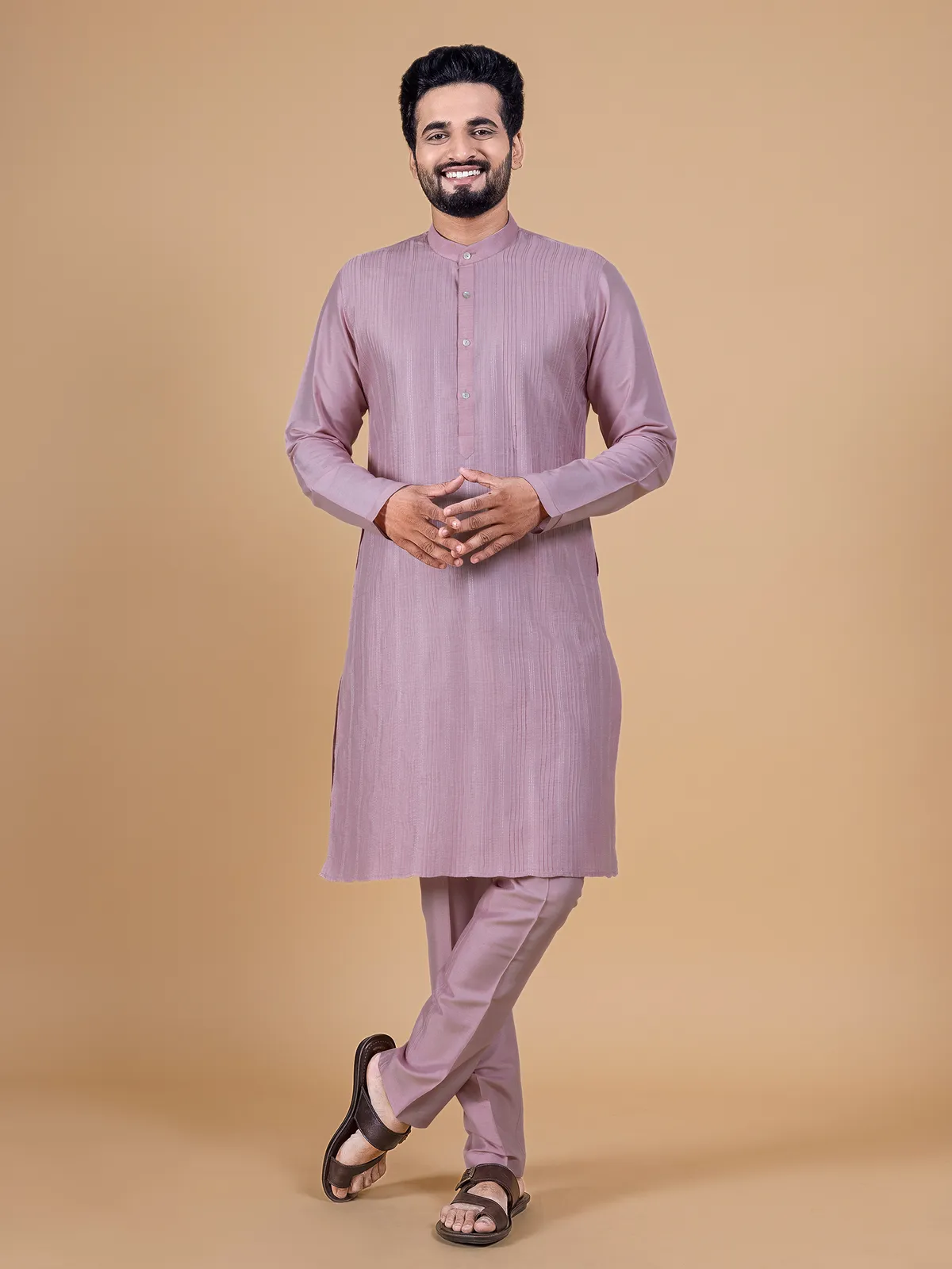 Dashing silk mauve pink kurta suit