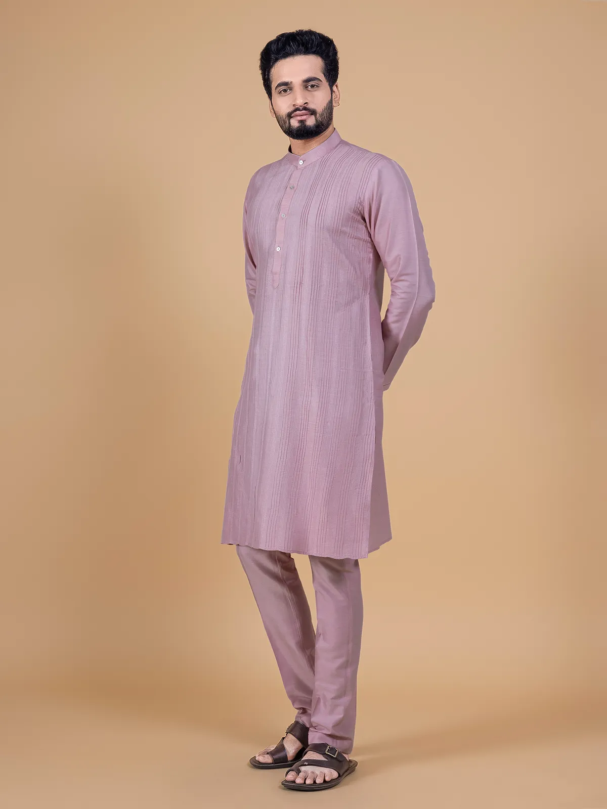 Dashing silk mauve pink kurta suit