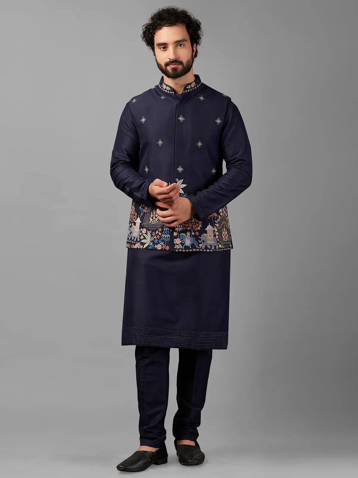 Dashing silk navy waistcoat set