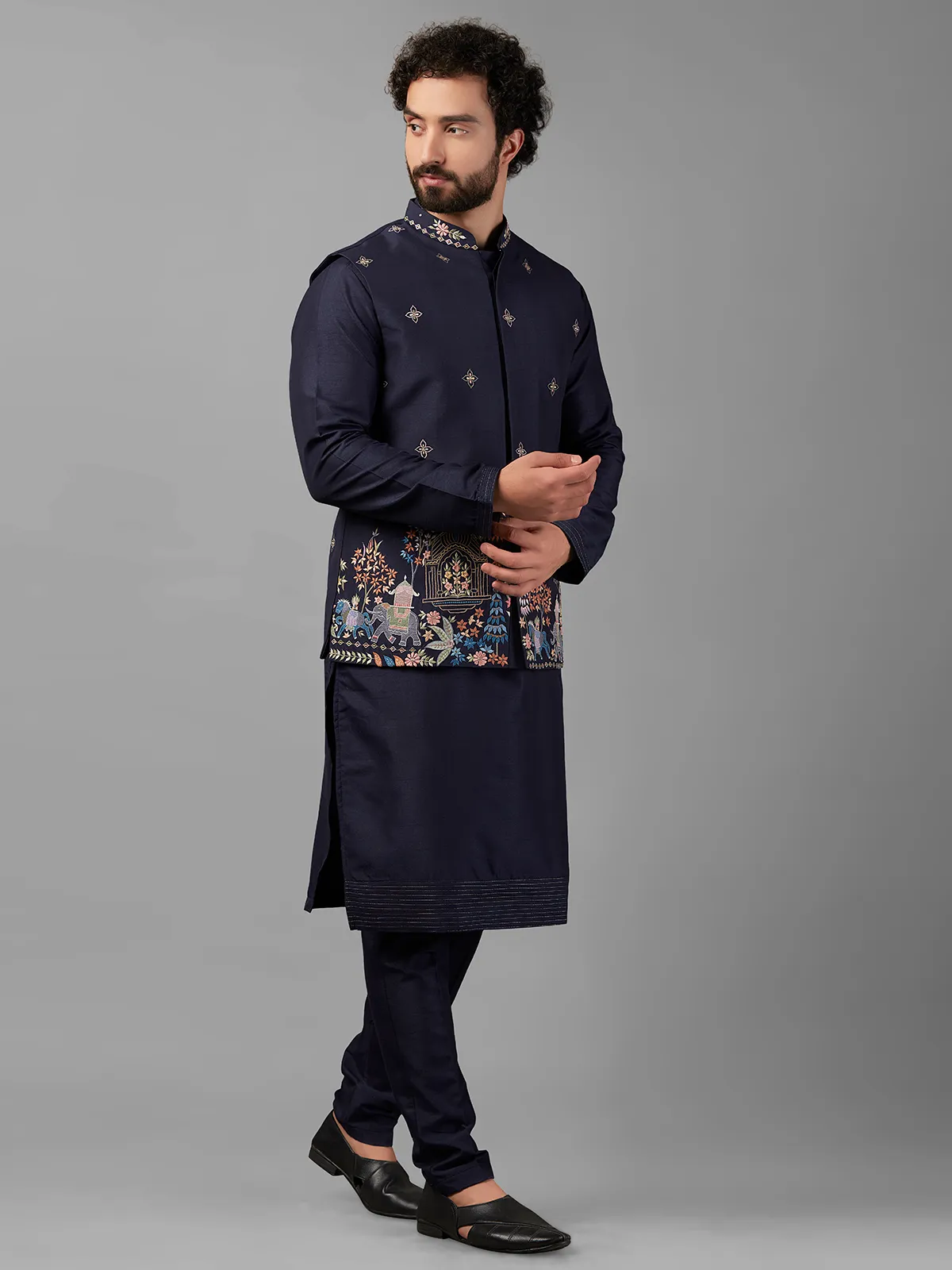 Dashing silk navy waistcoat set