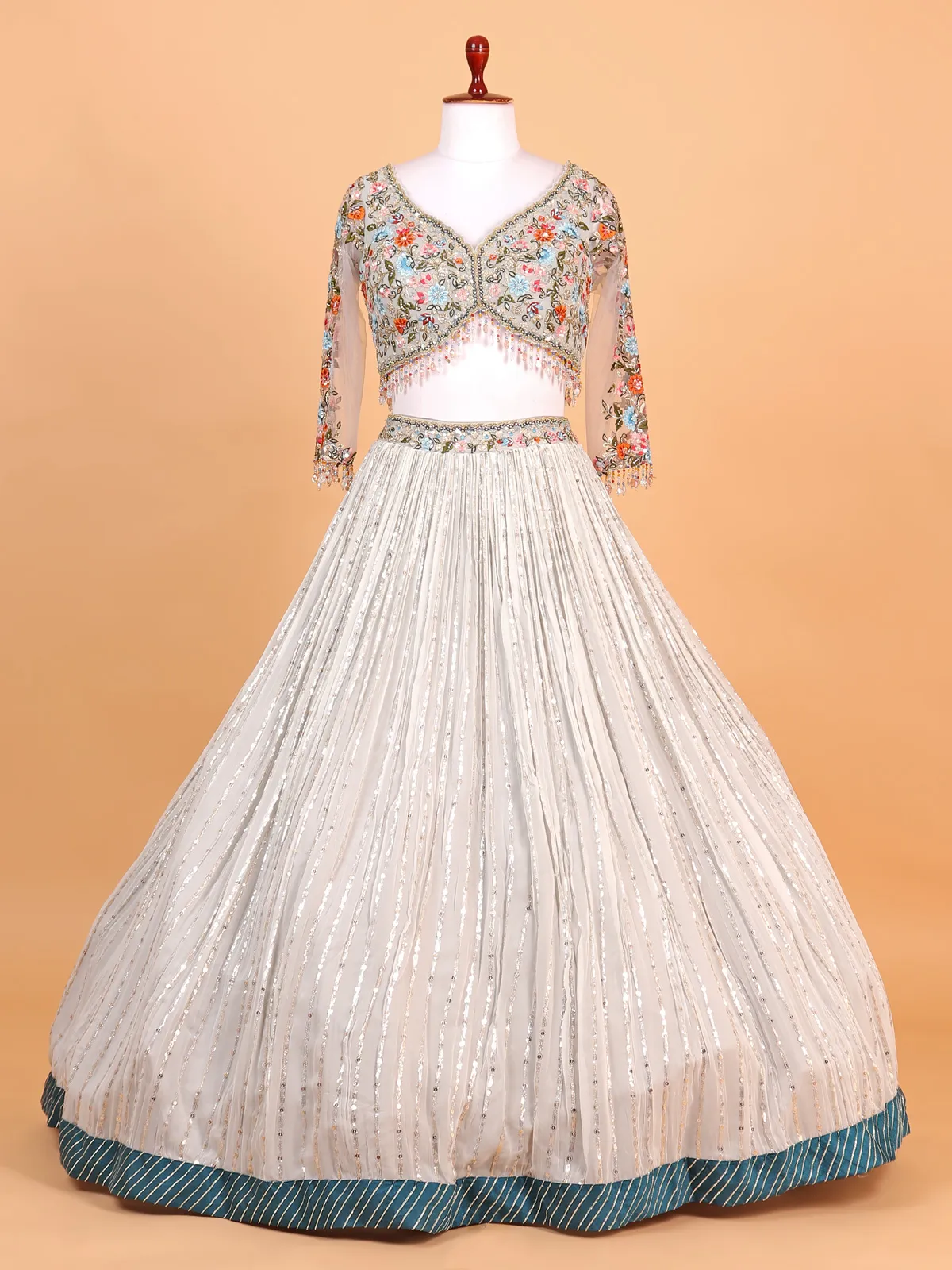 Dazzling georgette grey lehenga choli