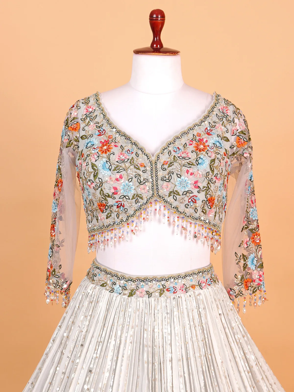 Dazzling georgette grey lehenga choli