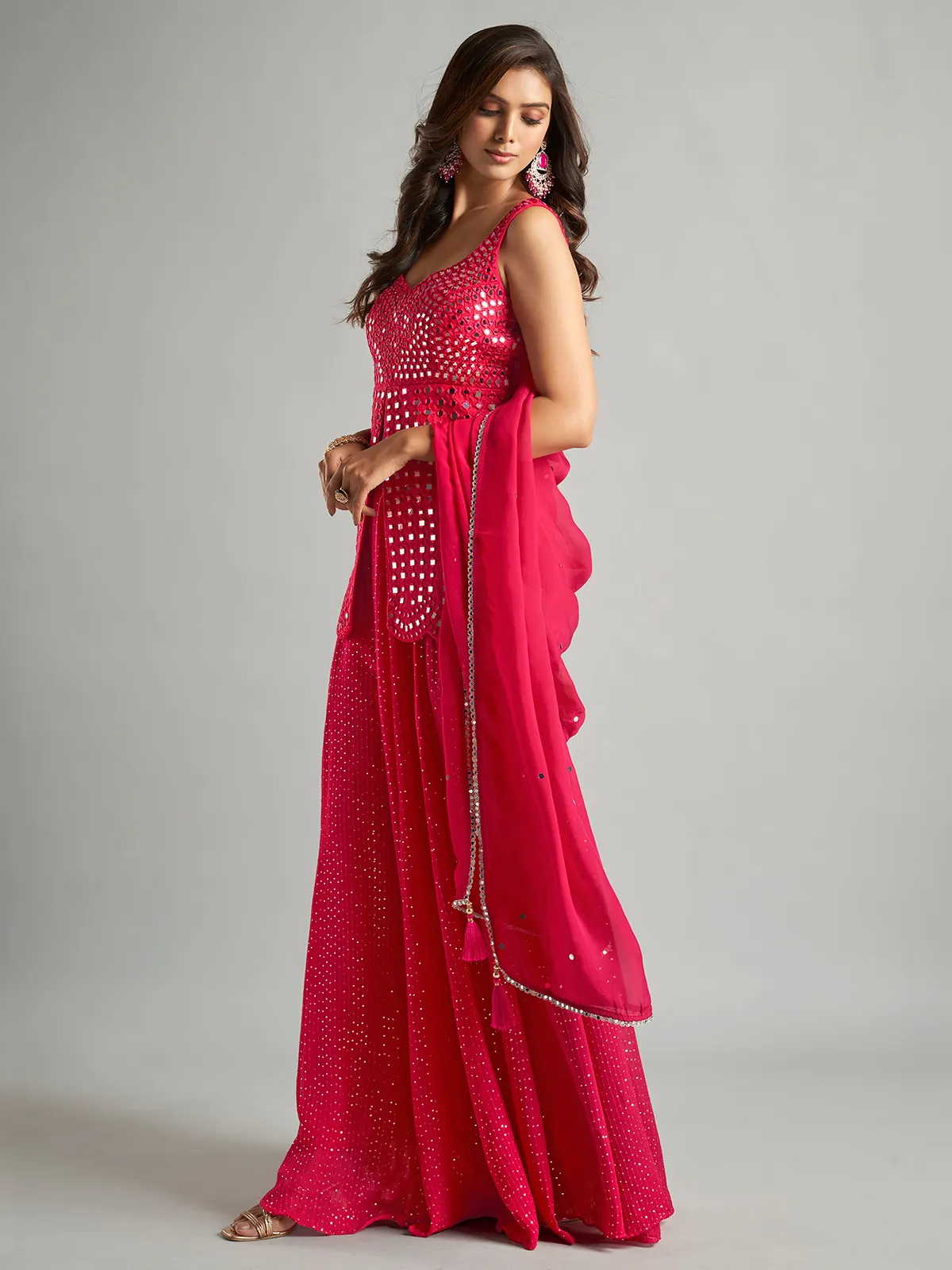 Dazzling magenta georgette palazzo suit