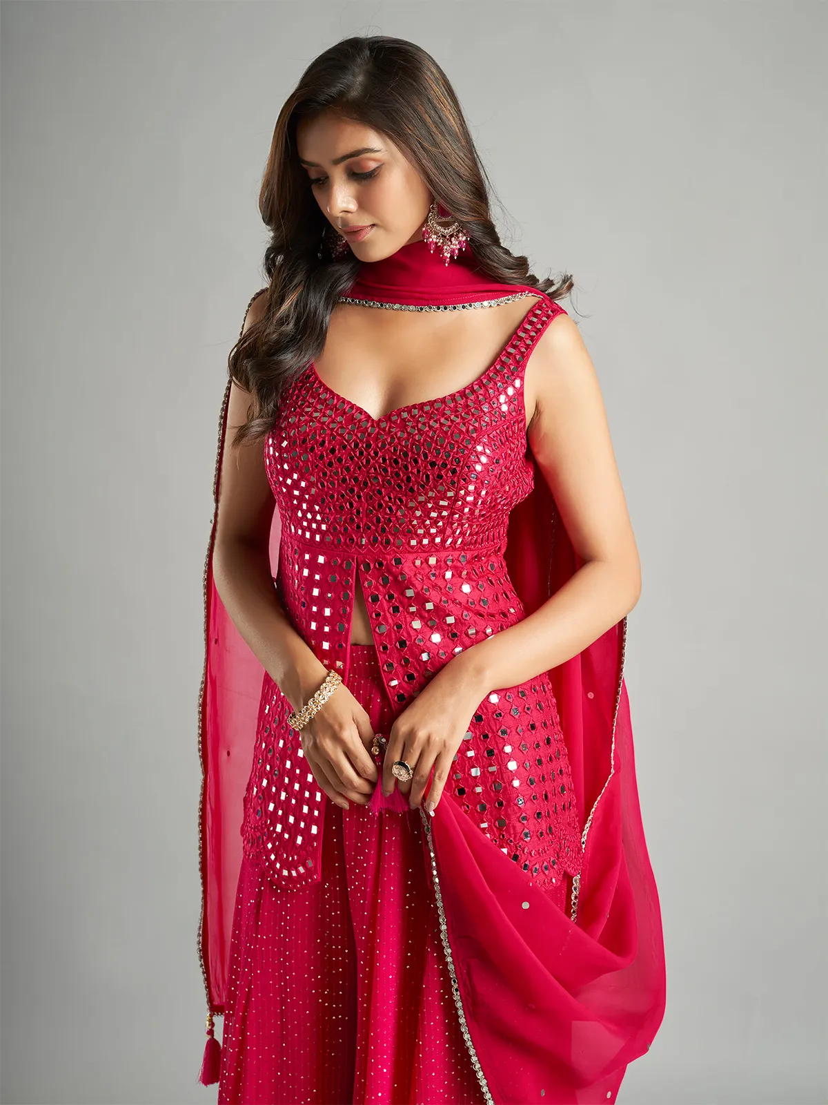 Dazzling magenta georgette palazzo suit