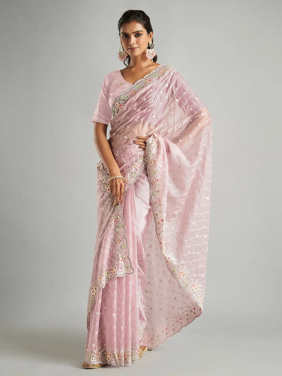 Dazzling mauve purple organza saree