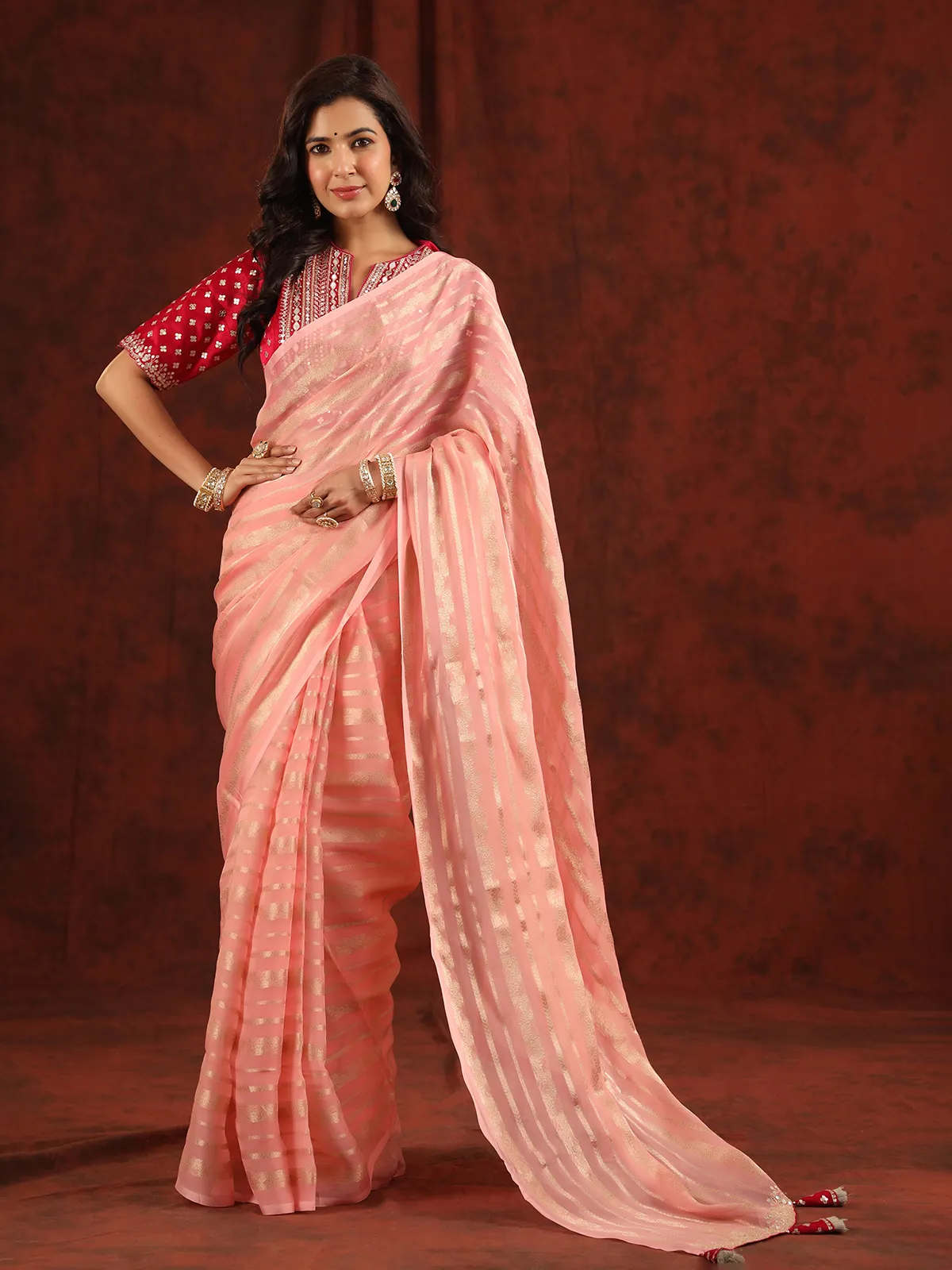 Dazzling pink organza saree