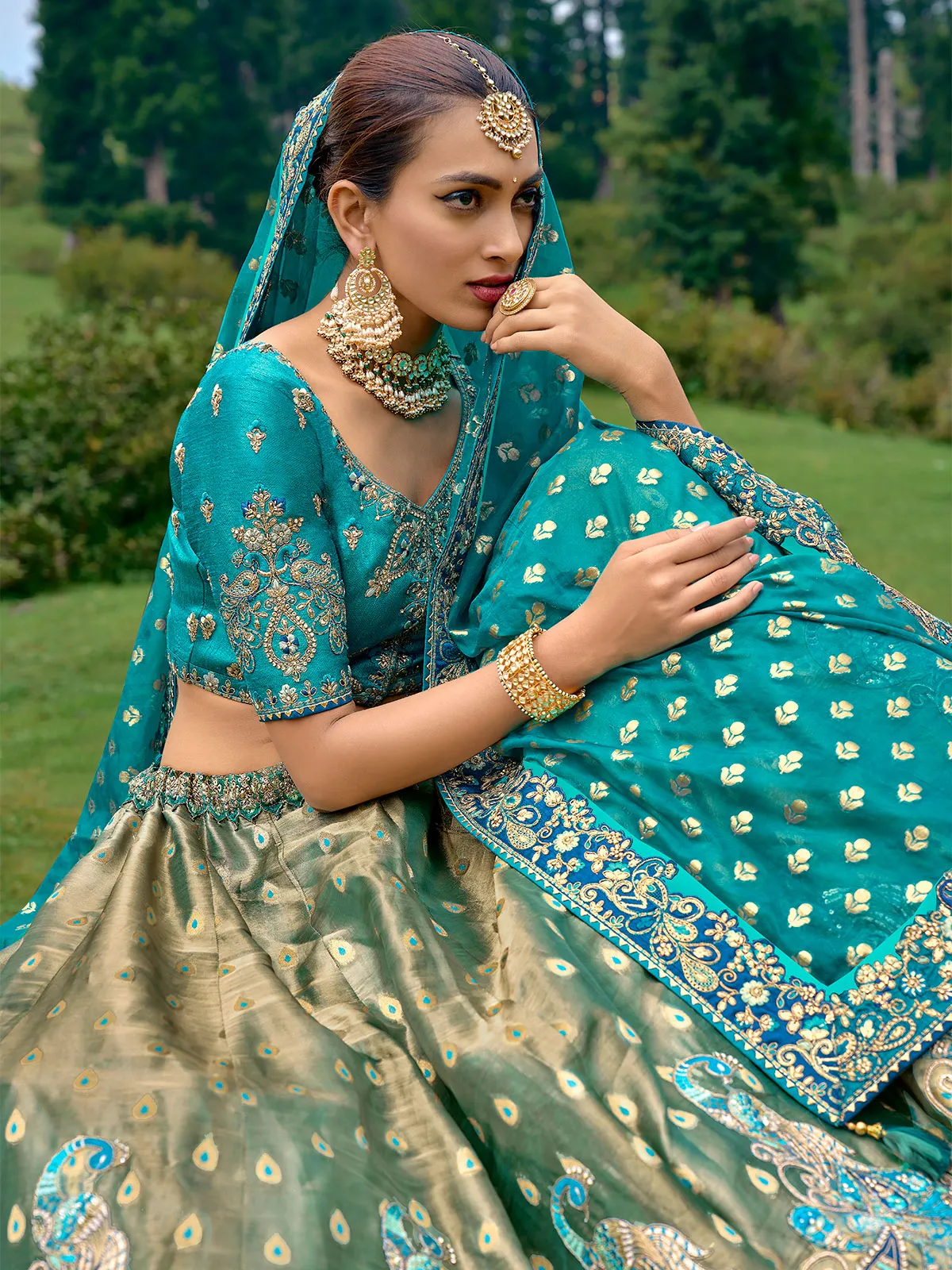 Dazzling rama blue unstitched lehenga choli