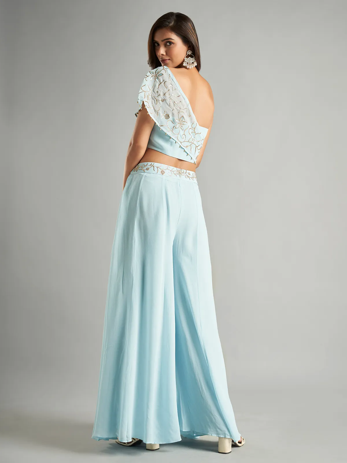 Dazzling sky blue georgette palazzo suit