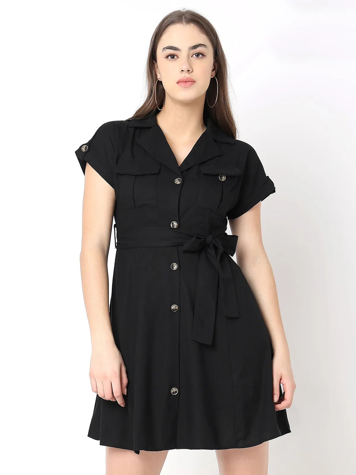 DEAL black cotton plain short dress