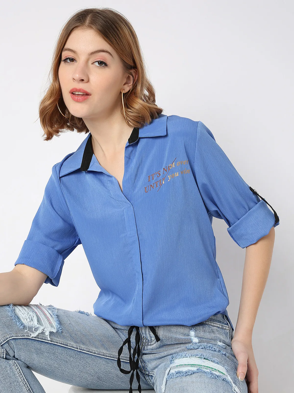 Deal blue shaded polyester top