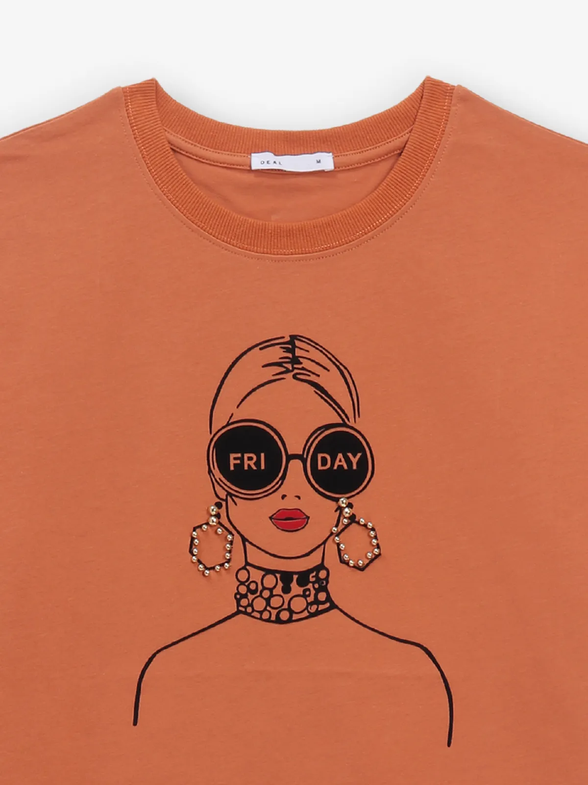 DEAL bright brown cotton printed t-shirt