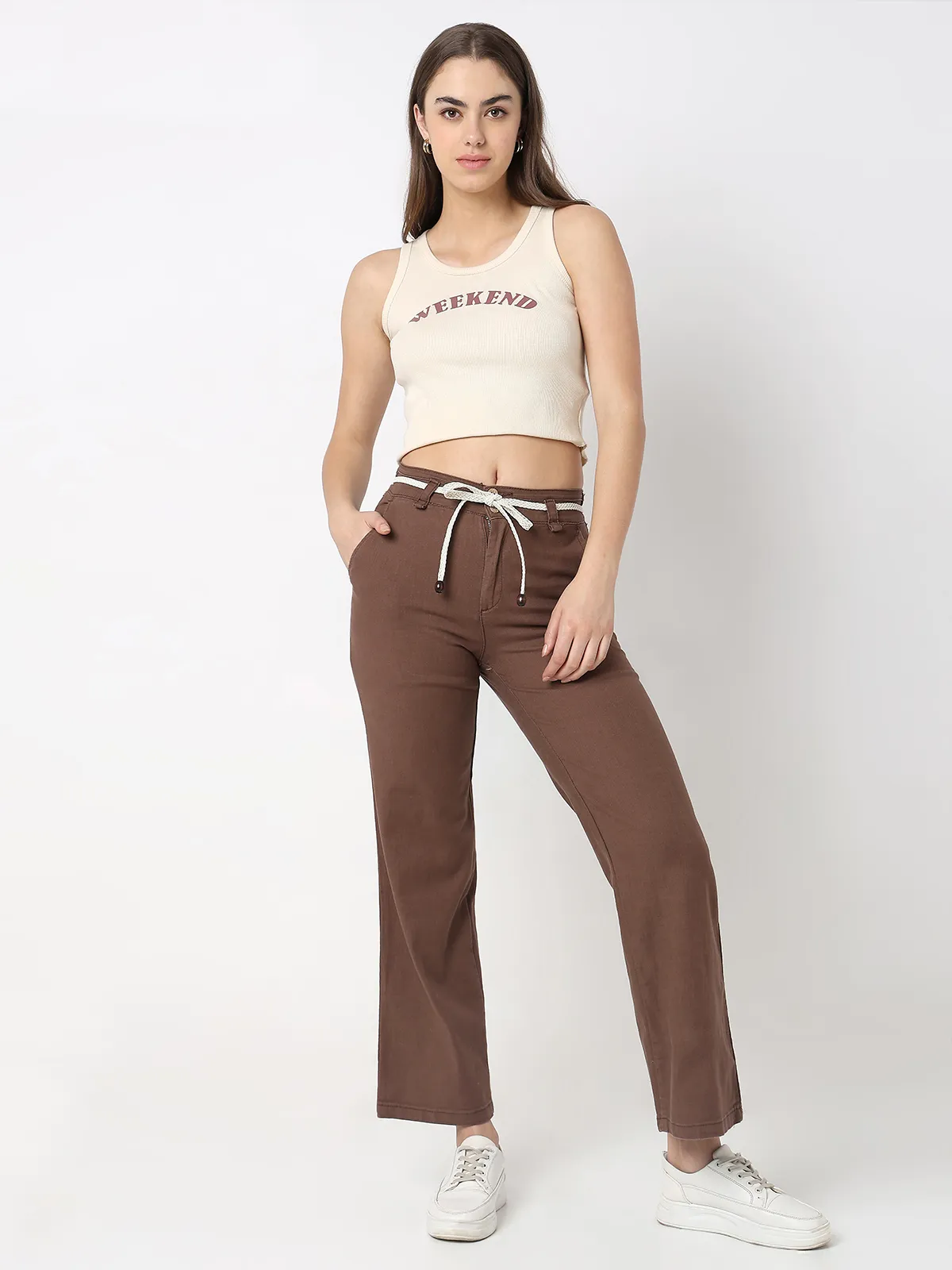 DEAL brown cotton solid jeans