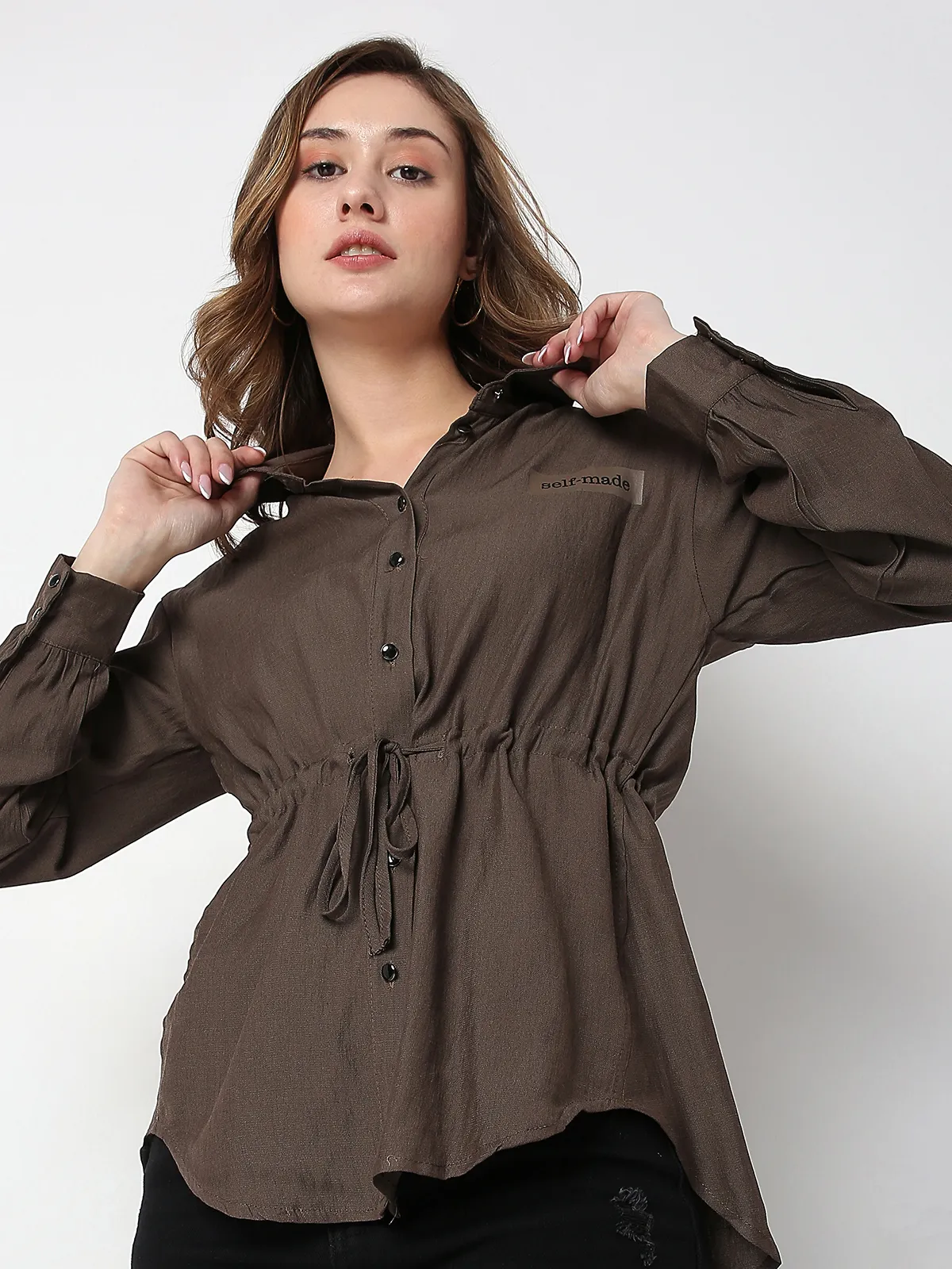 Deal brown plain cotton shirt