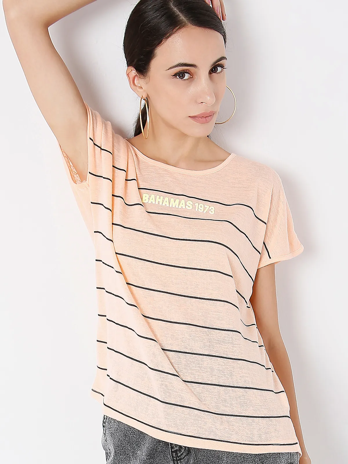 Deal cotton peach printed casual t shirt