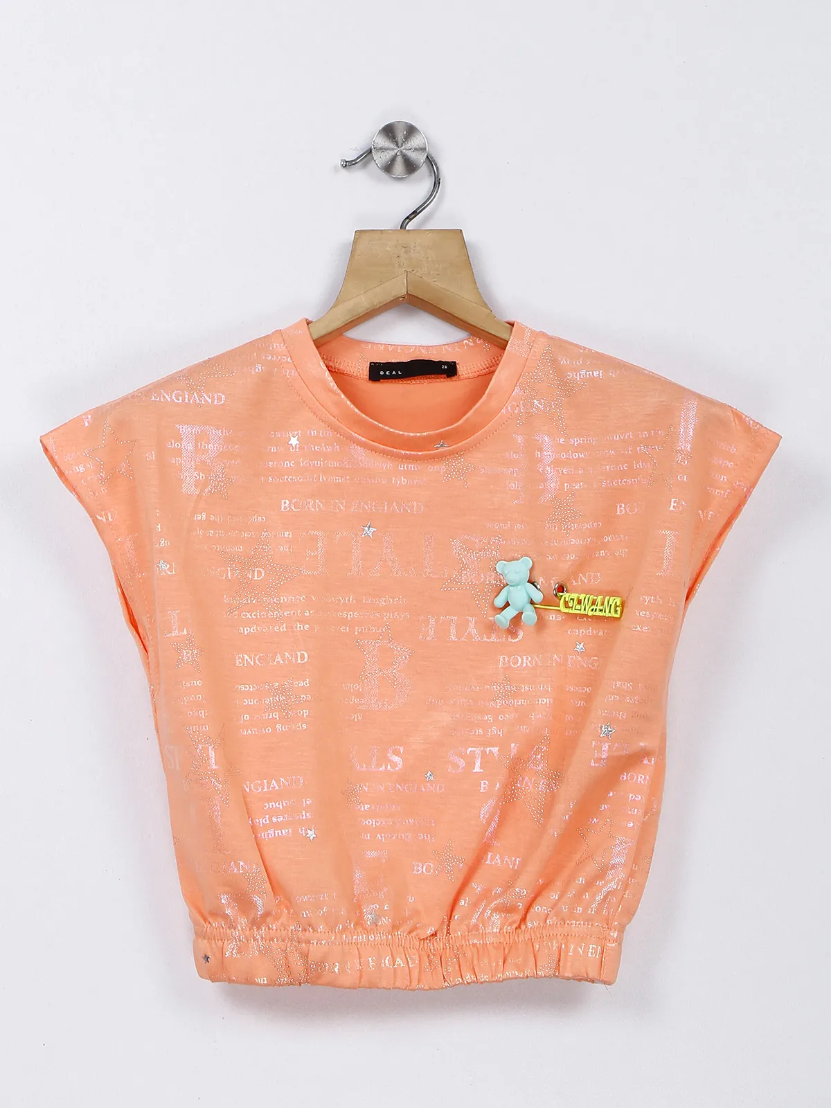 Deal cotton printed peach crop top