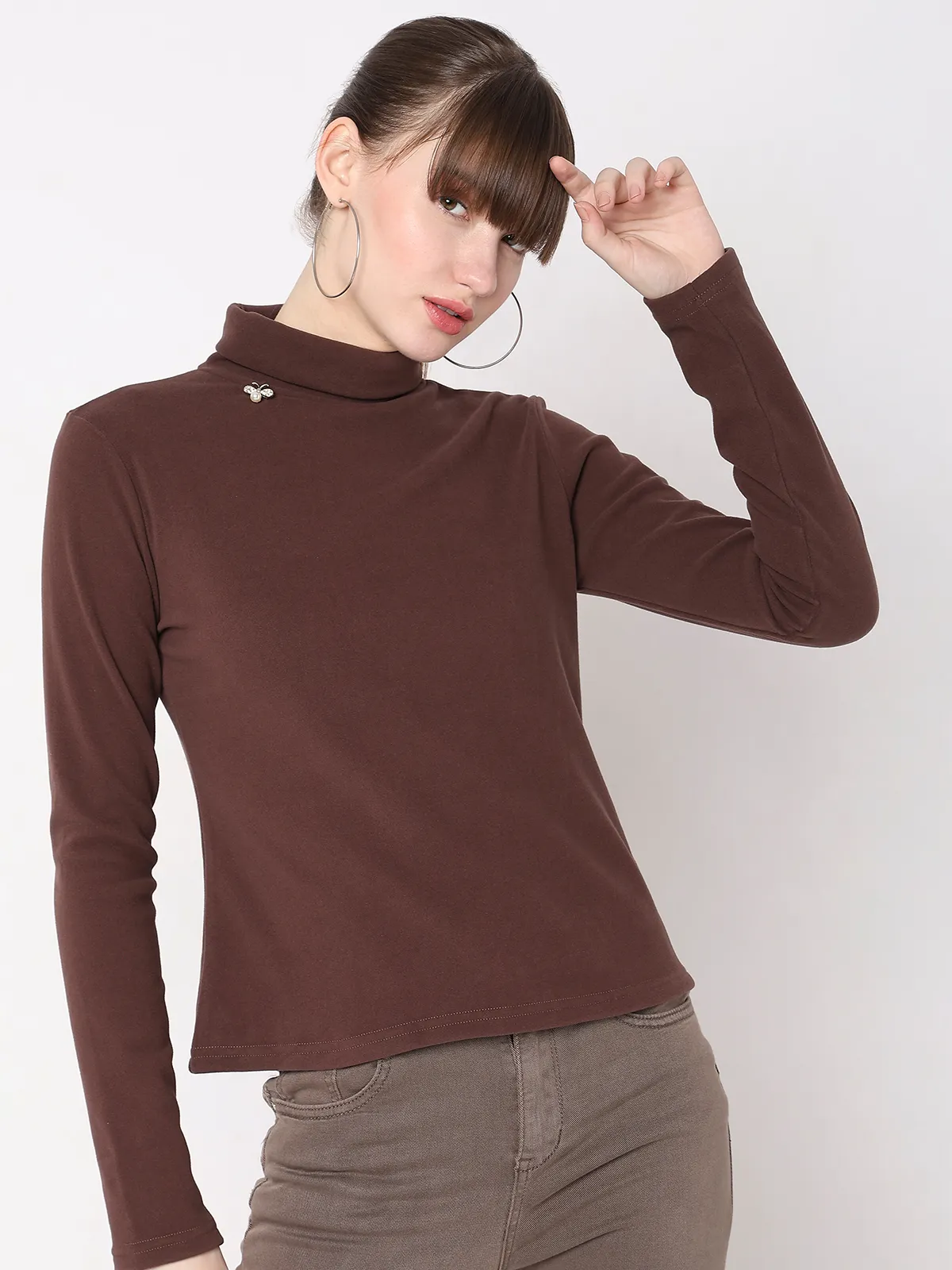 Deal dark brown plain velvet top