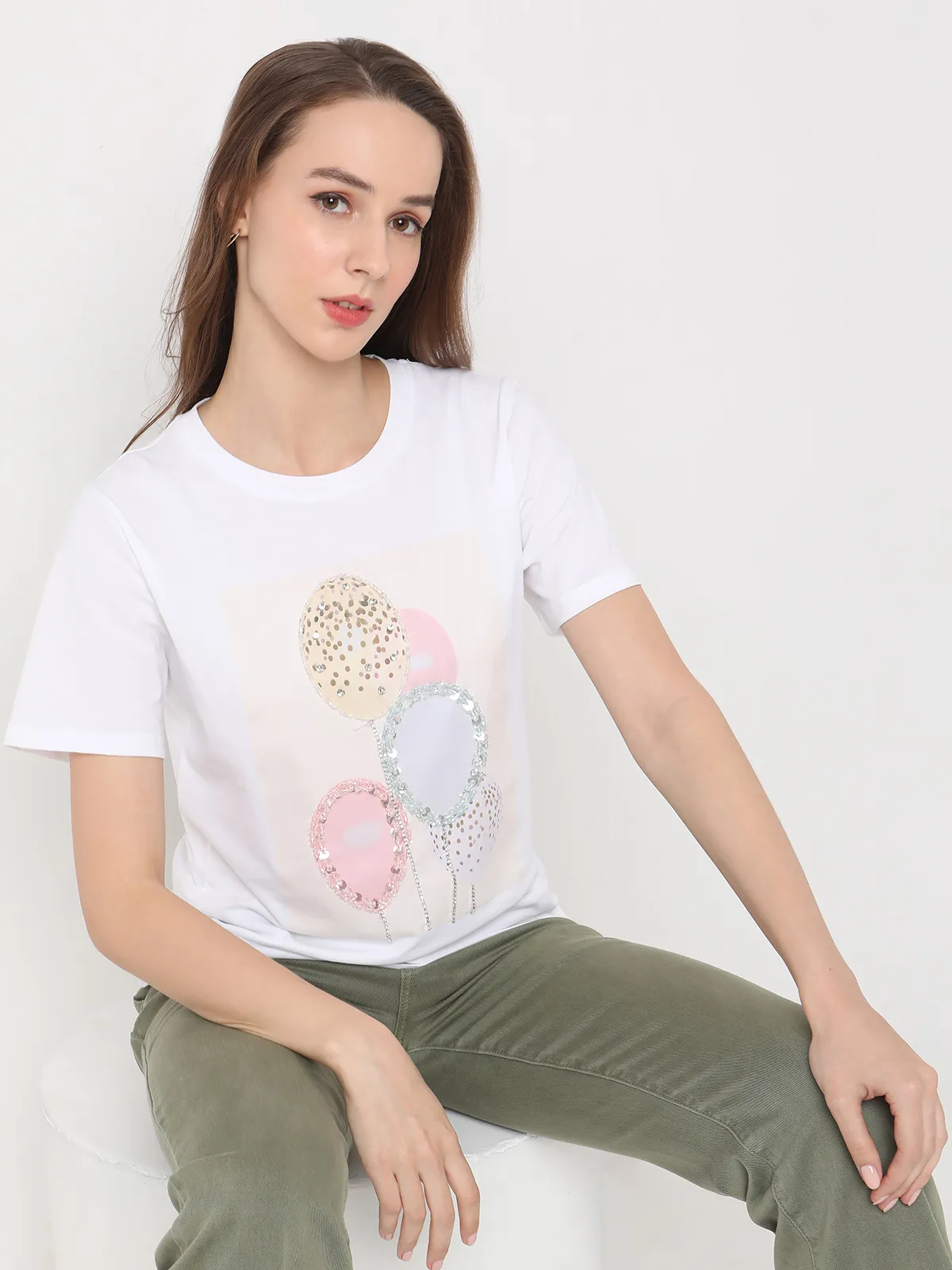 Deal printed white cotton t-shirt