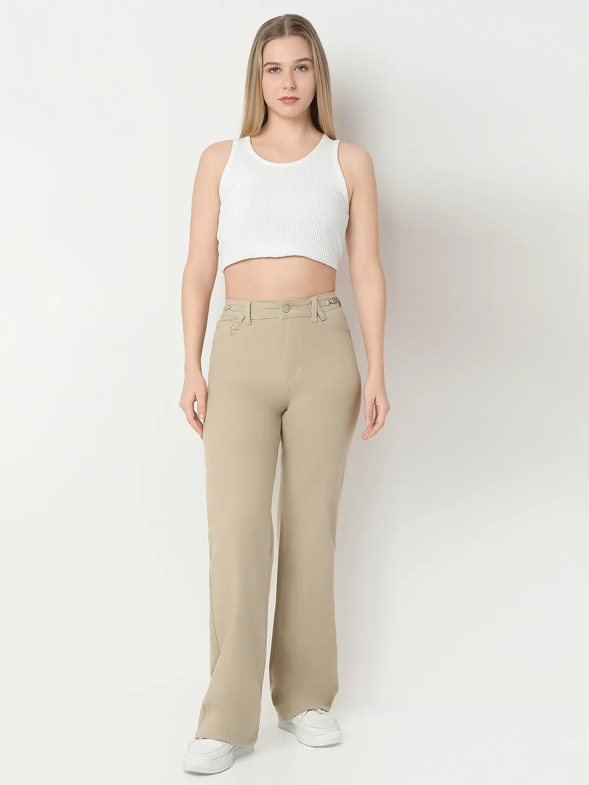 DEAL solid cream shade jeans for women