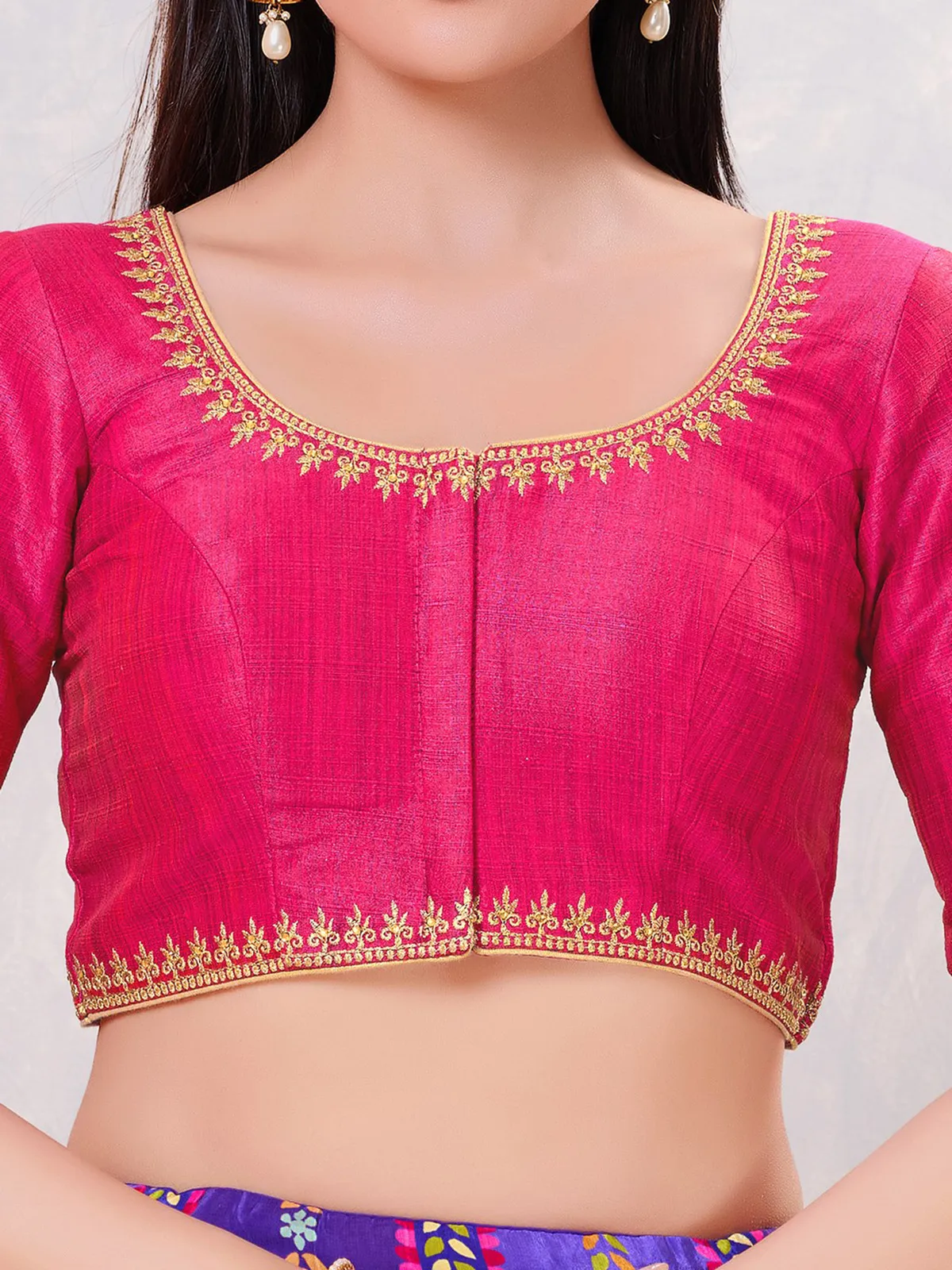 Deep pink silk resham and stone weaving blouse