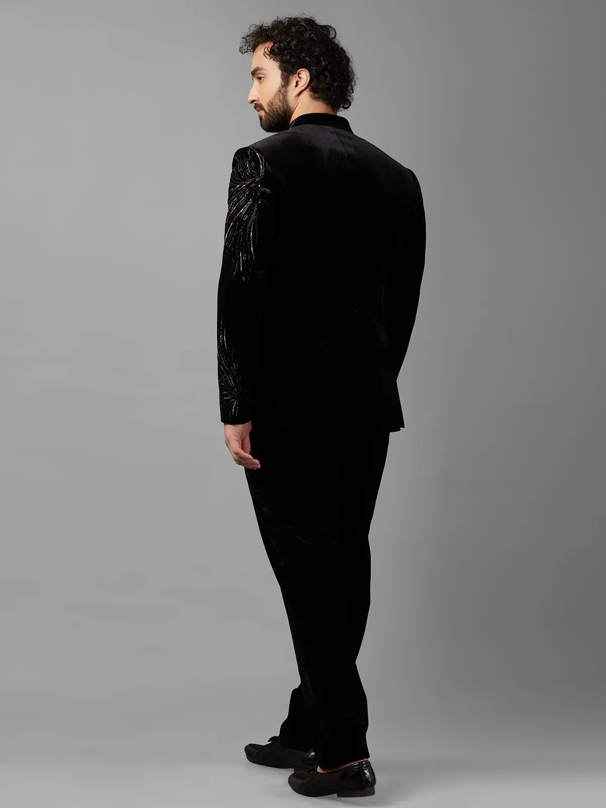 Designer black velvet jodhpuri suit