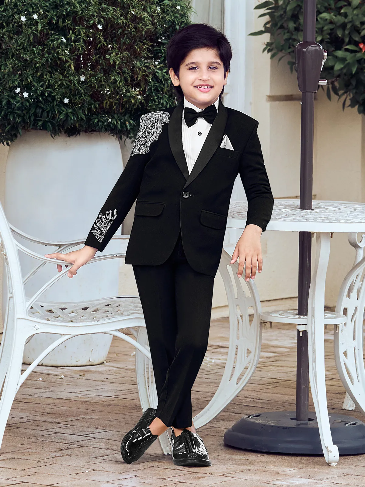 Designer stylish black coat suit set for boys