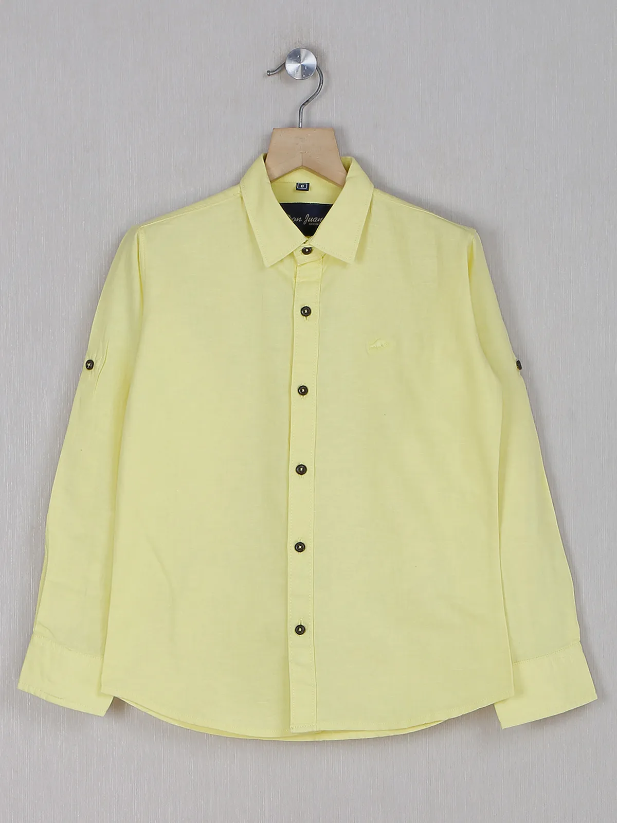 DNJS casual plain lime yellow boys shirt