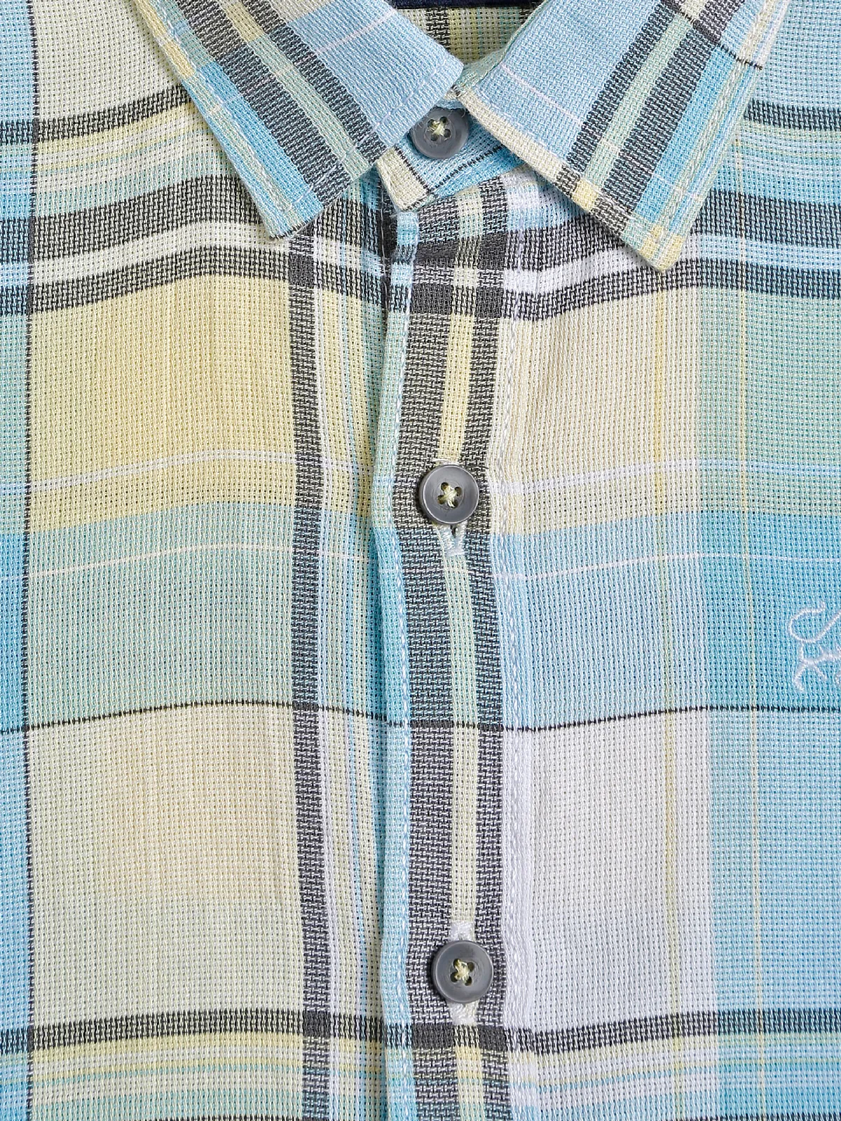 DNJS light yellow checks cotton shirt