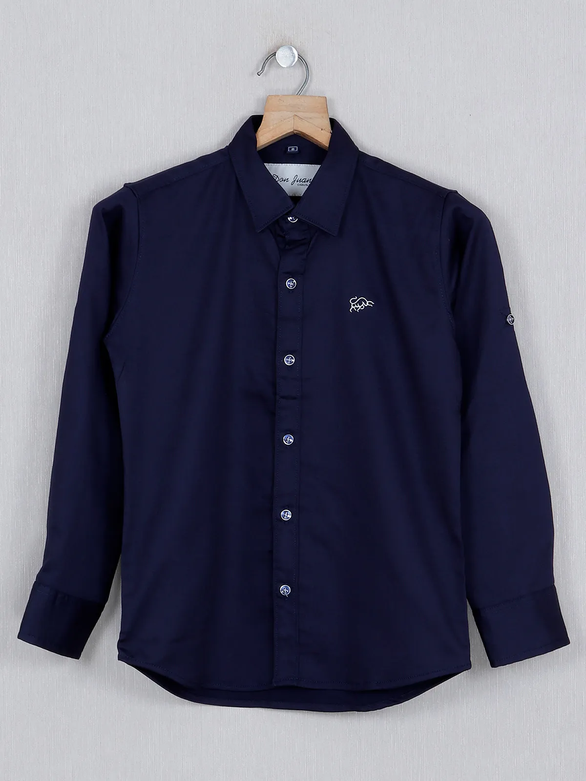 DNJS navy solid cotton shirt