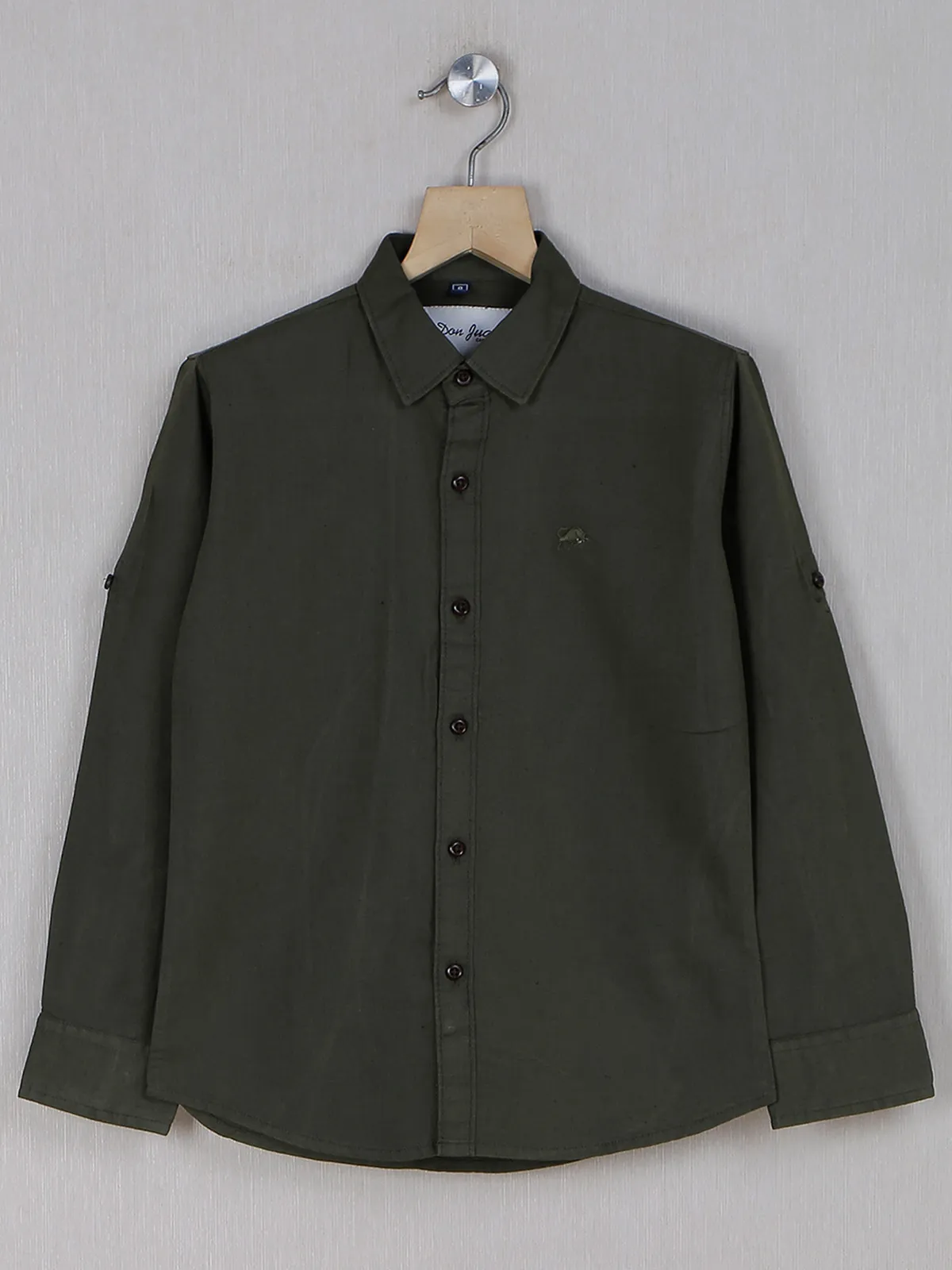 DNJS olive plain casual cotton shirt for boys