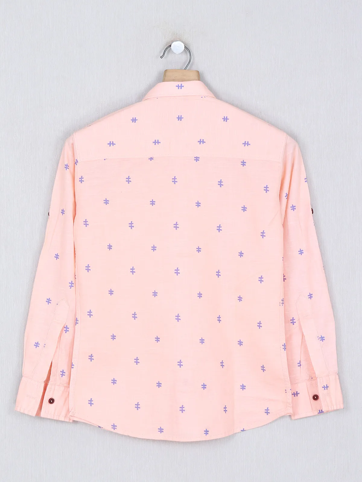 DNJS peach printed slim fit shirt in cotton