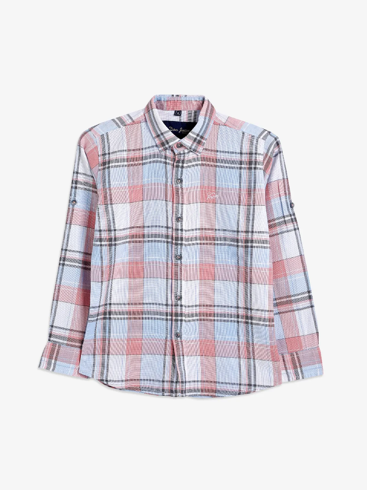 DNJS sky blue and peach checks shirt