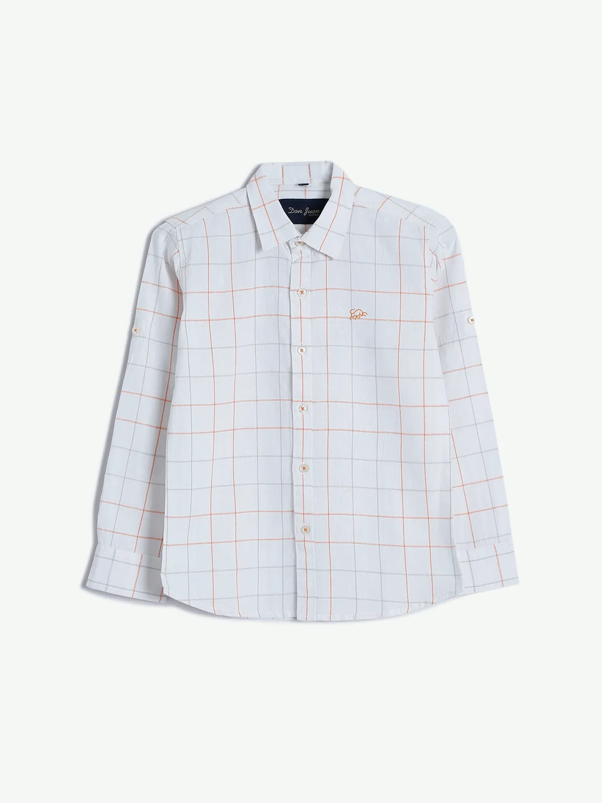 DNJS white and orange cotton checks shirt
