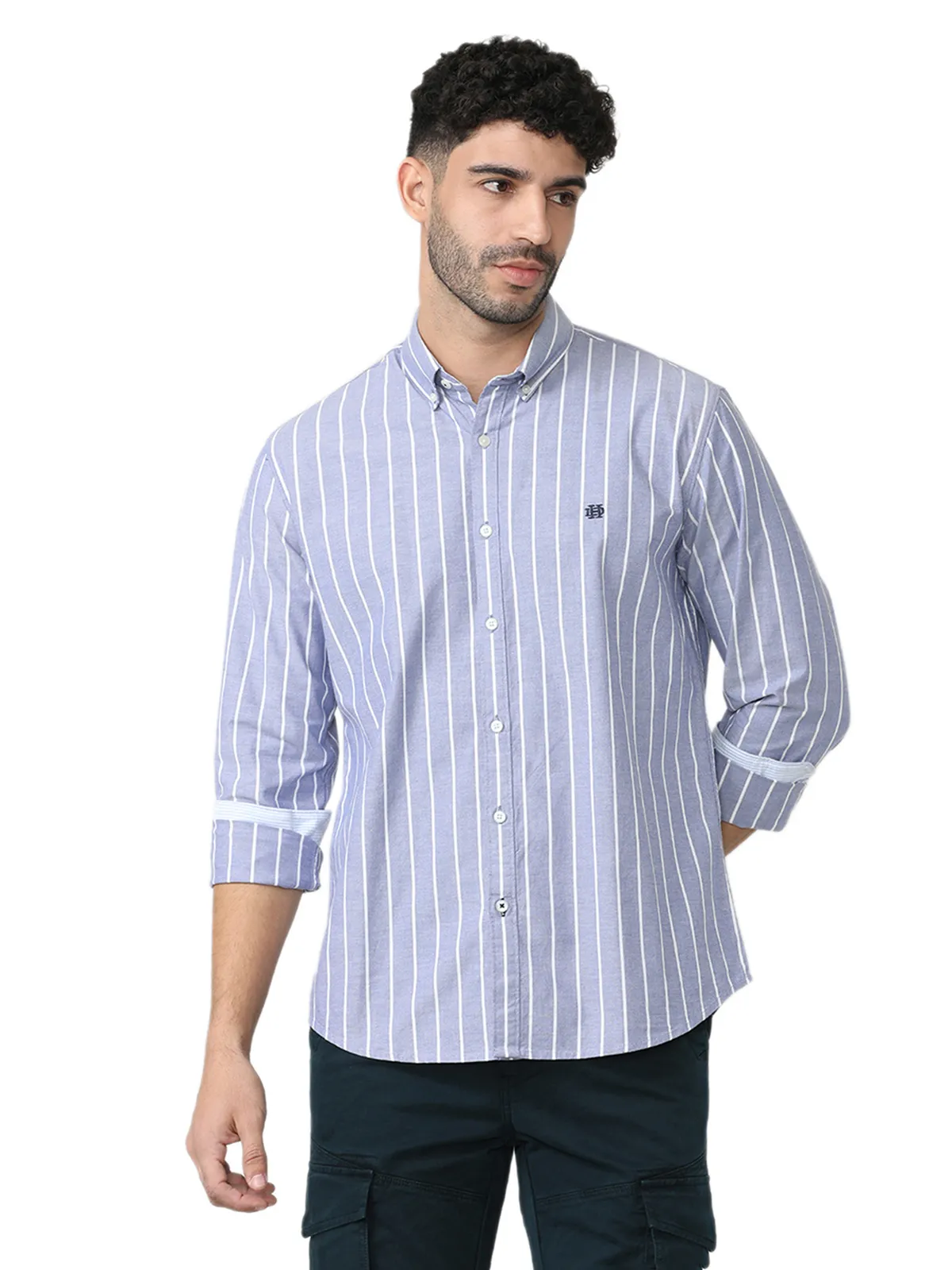 DRAGON HILL blue striped casual cotton shirt