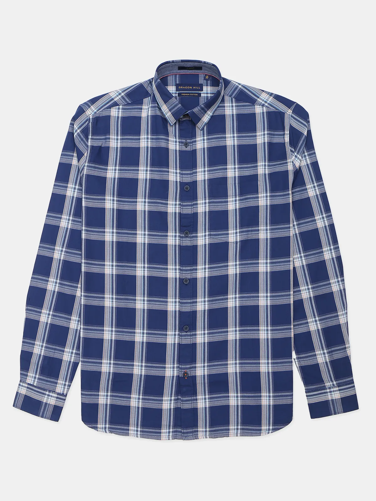 Dragon Hill checks navy casual shirt in cotton