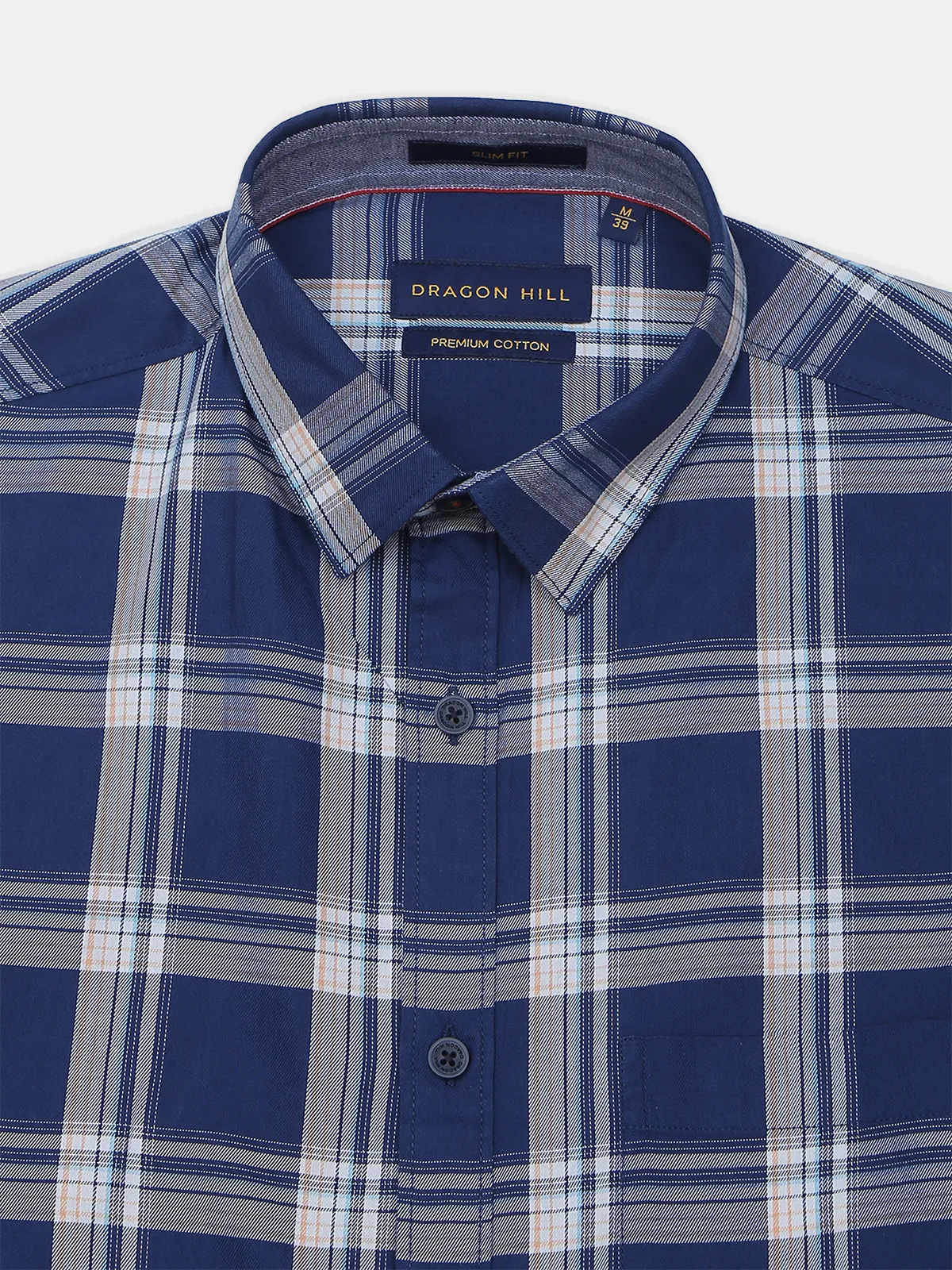 Dragon Hill checks navy casual shirt in cotton