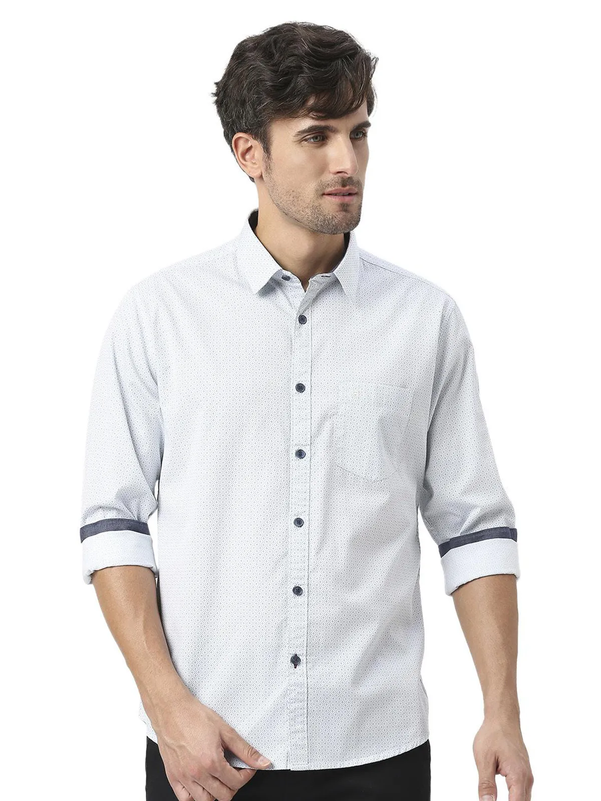 Dragon Hill white printed cotton slim fit shirt