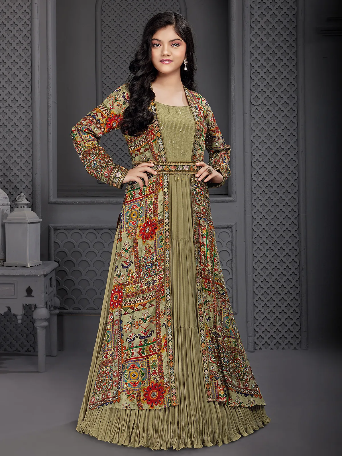 Dusty green georgette jacket style gown