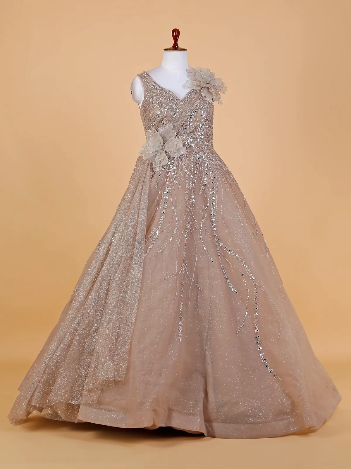 Dusty peach net reception gown