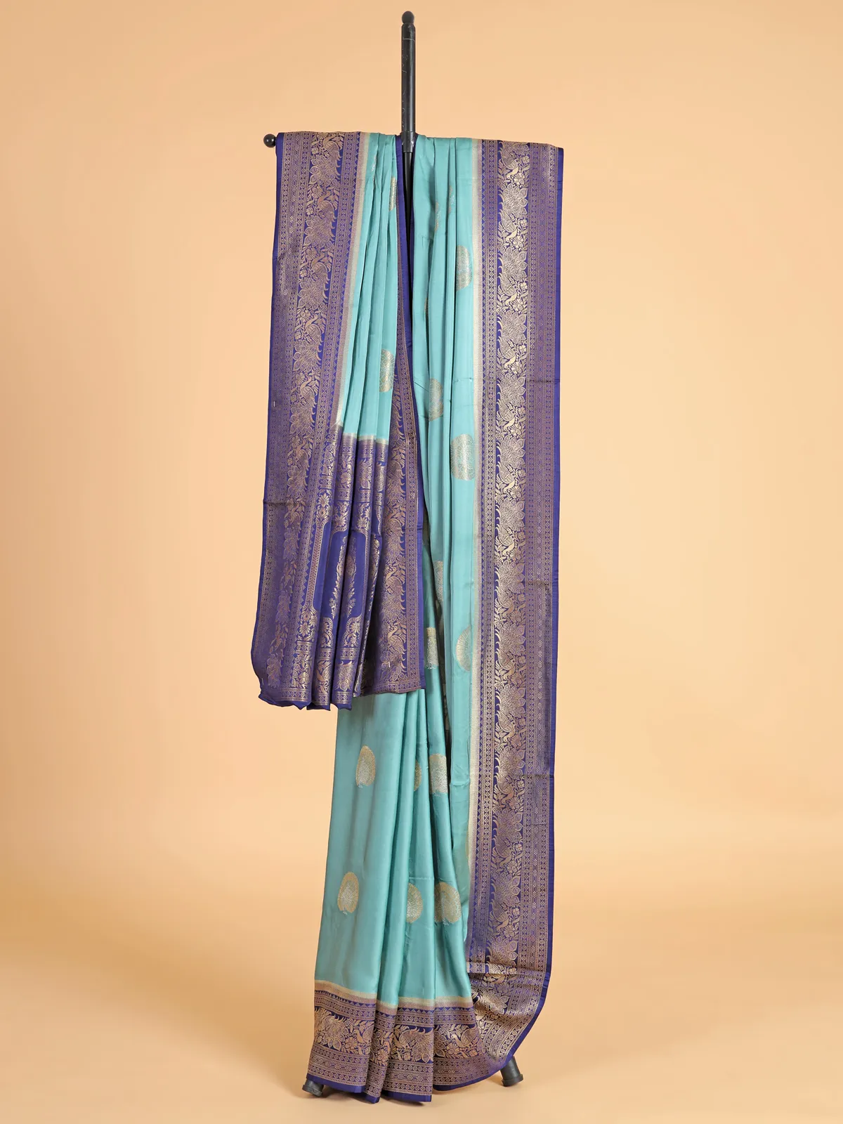 Elegant aqua zari silk saree