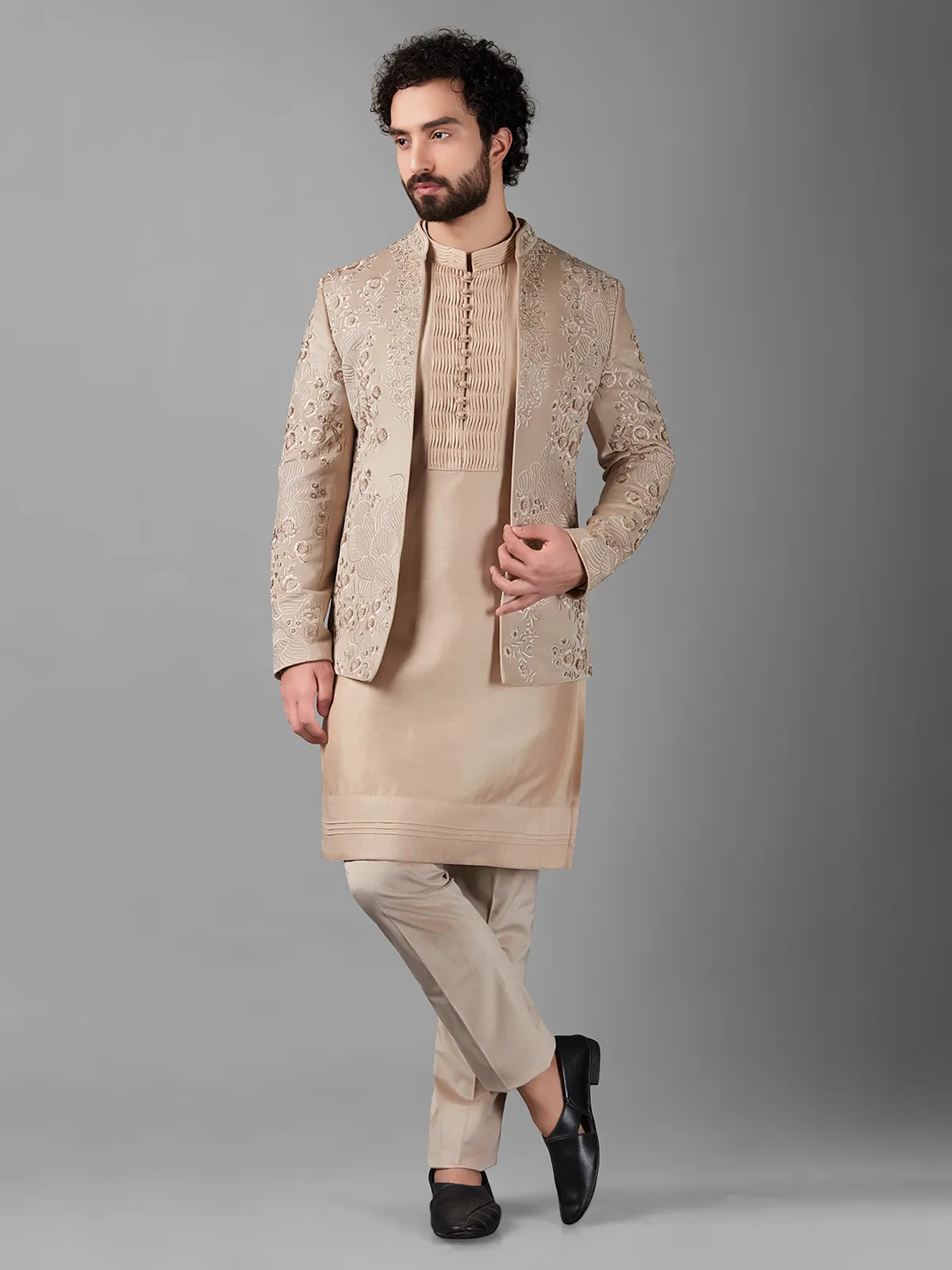 Elegant beige silk indowestern