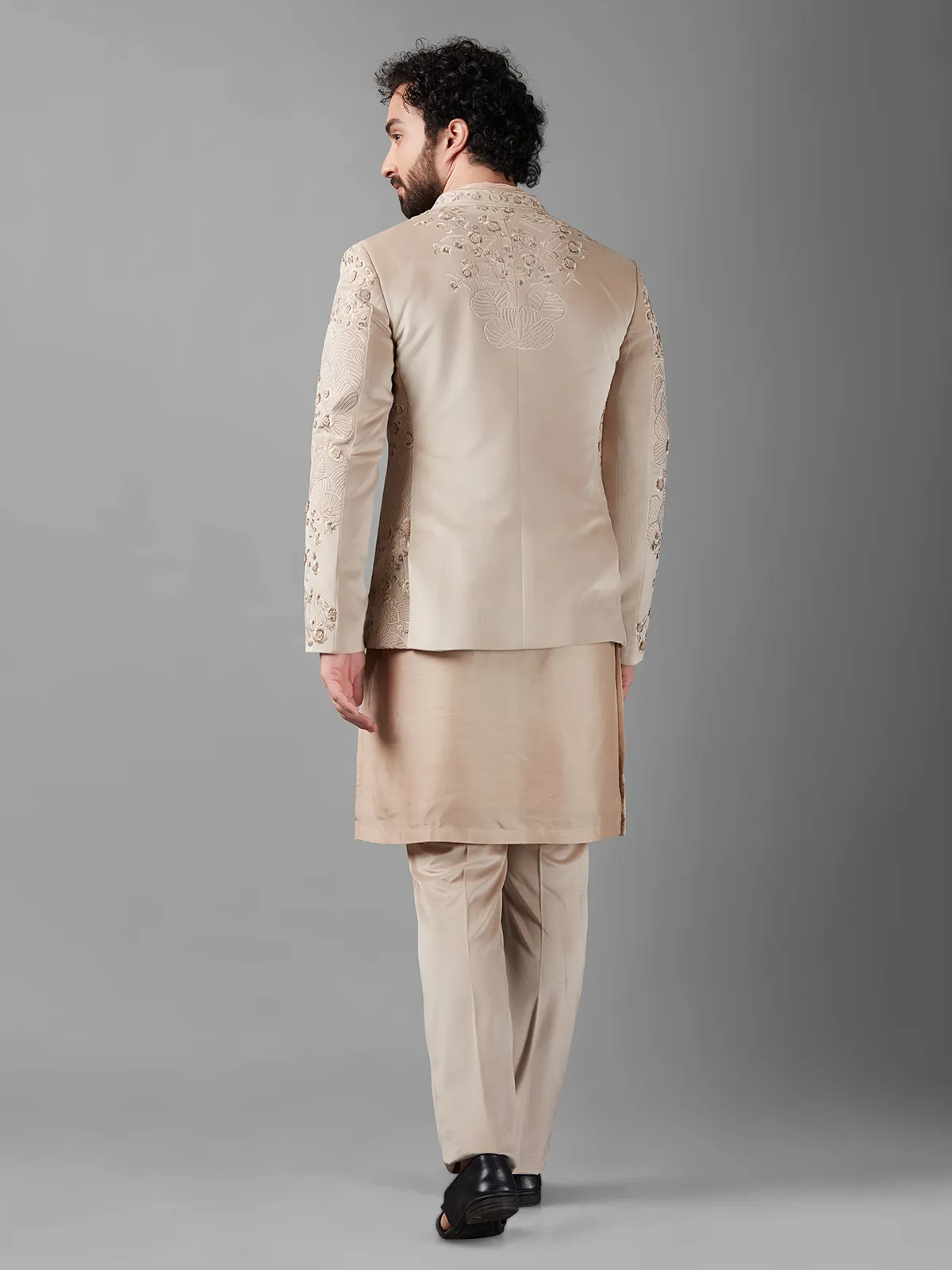 Elegant beige silk indowestern