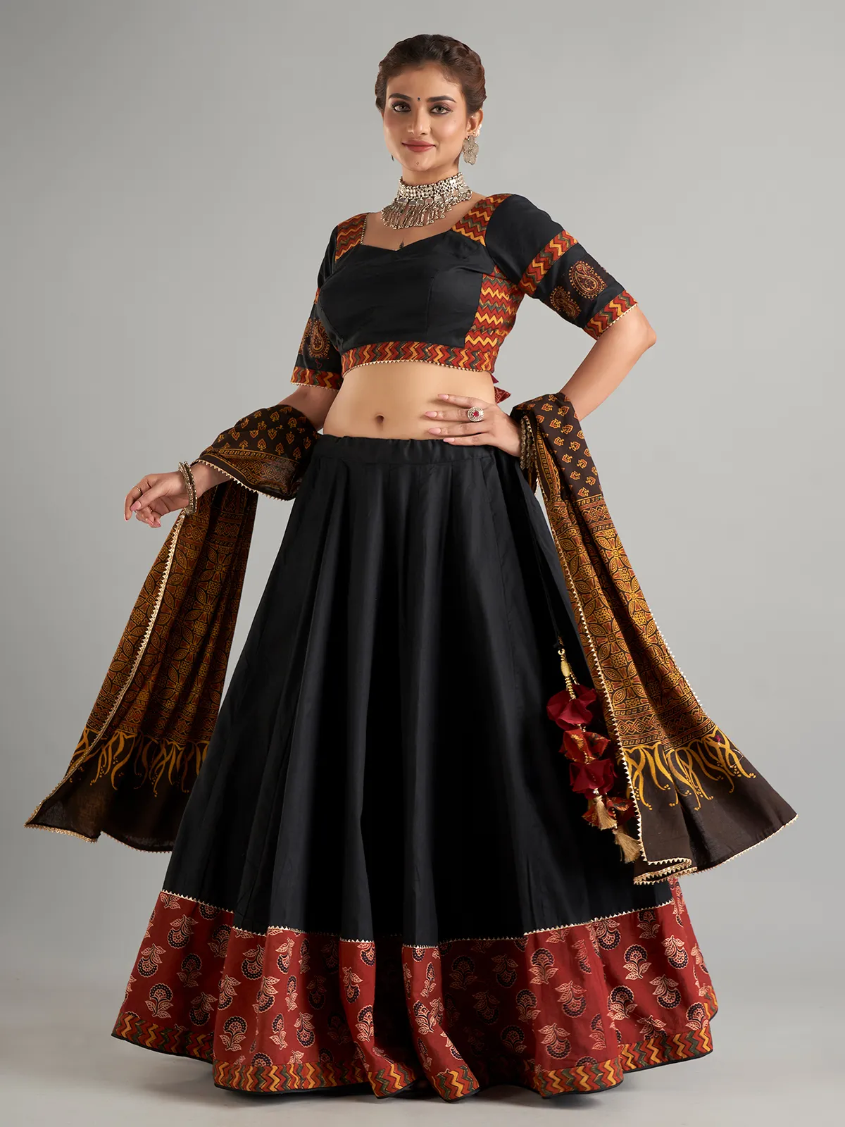 Elegant black cotton silk lehenga choli