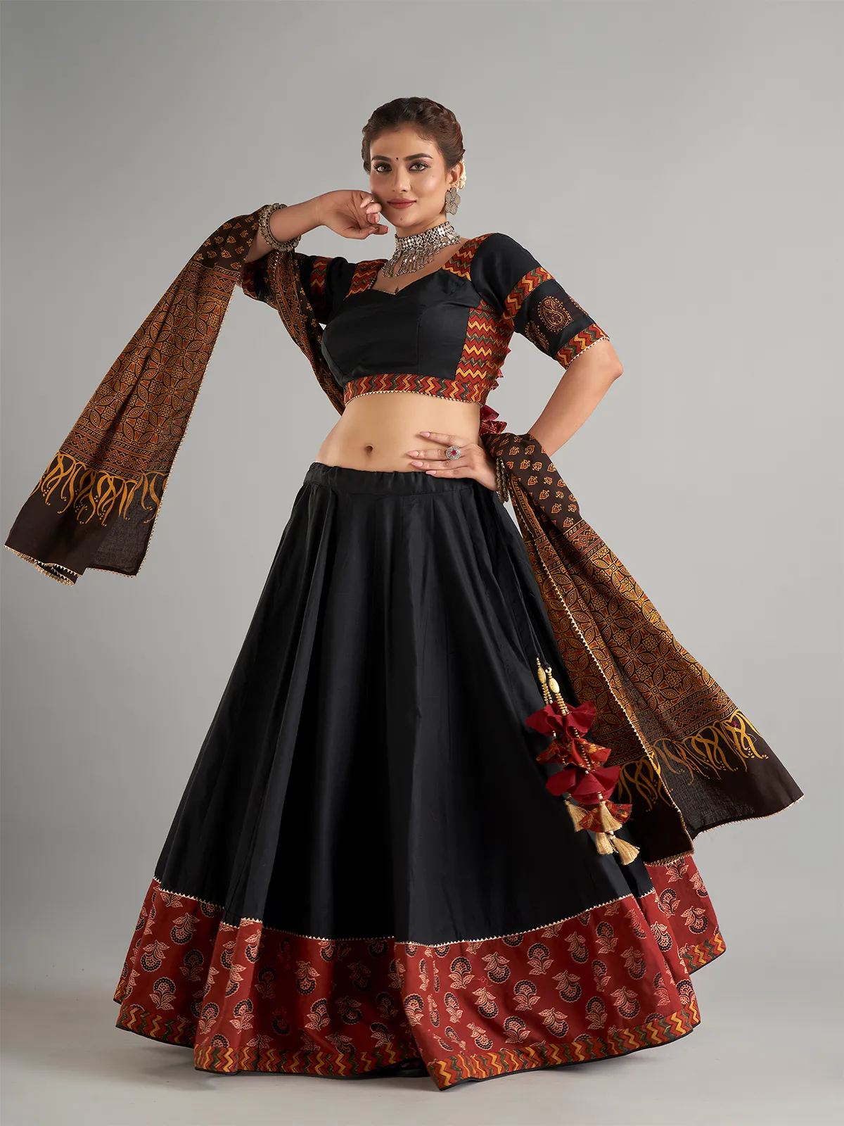 Elegant black cotton silk lehenga choli