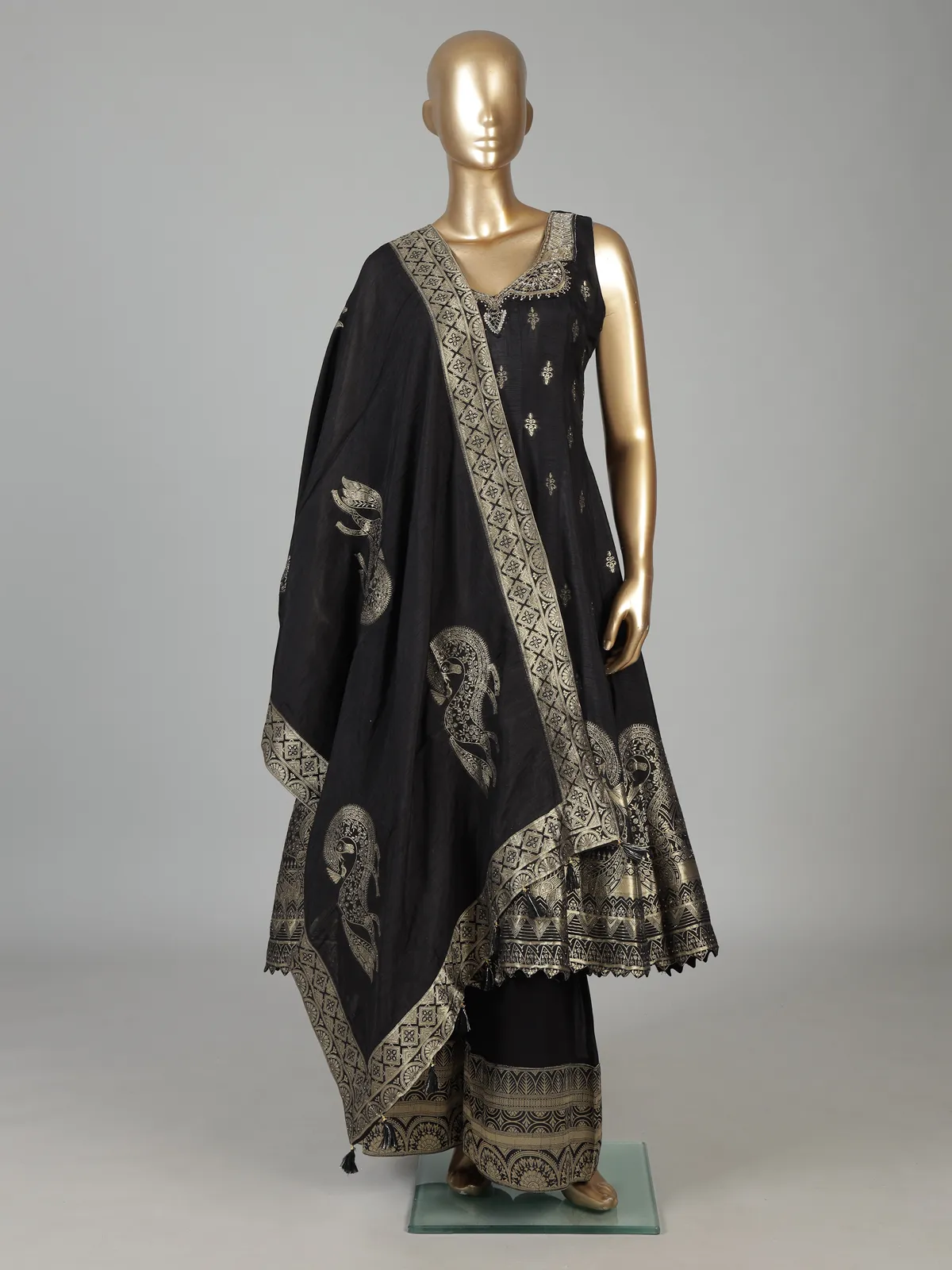 Elegant black embroidered anarkali ensemble