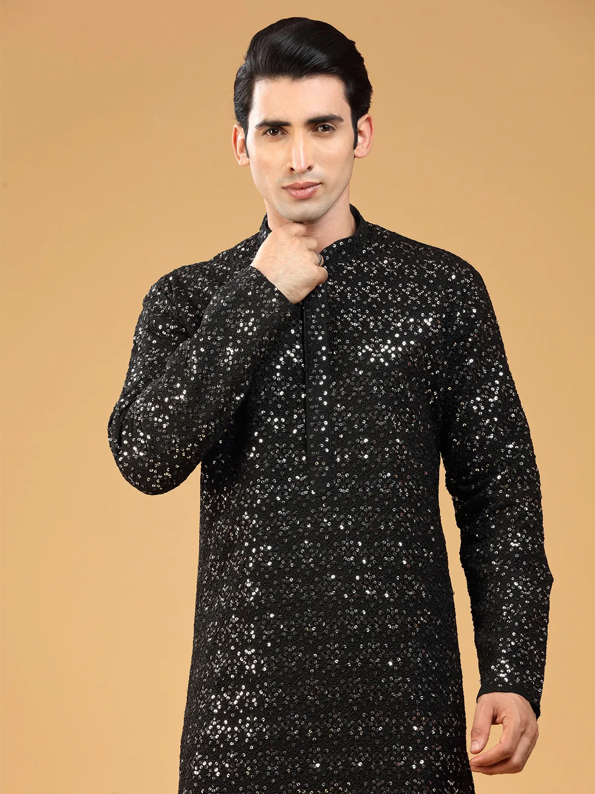 Elegant black georgette  Men Kurta pajama