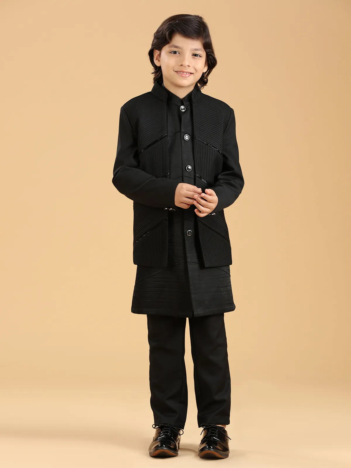 Elegant black silk indowestern