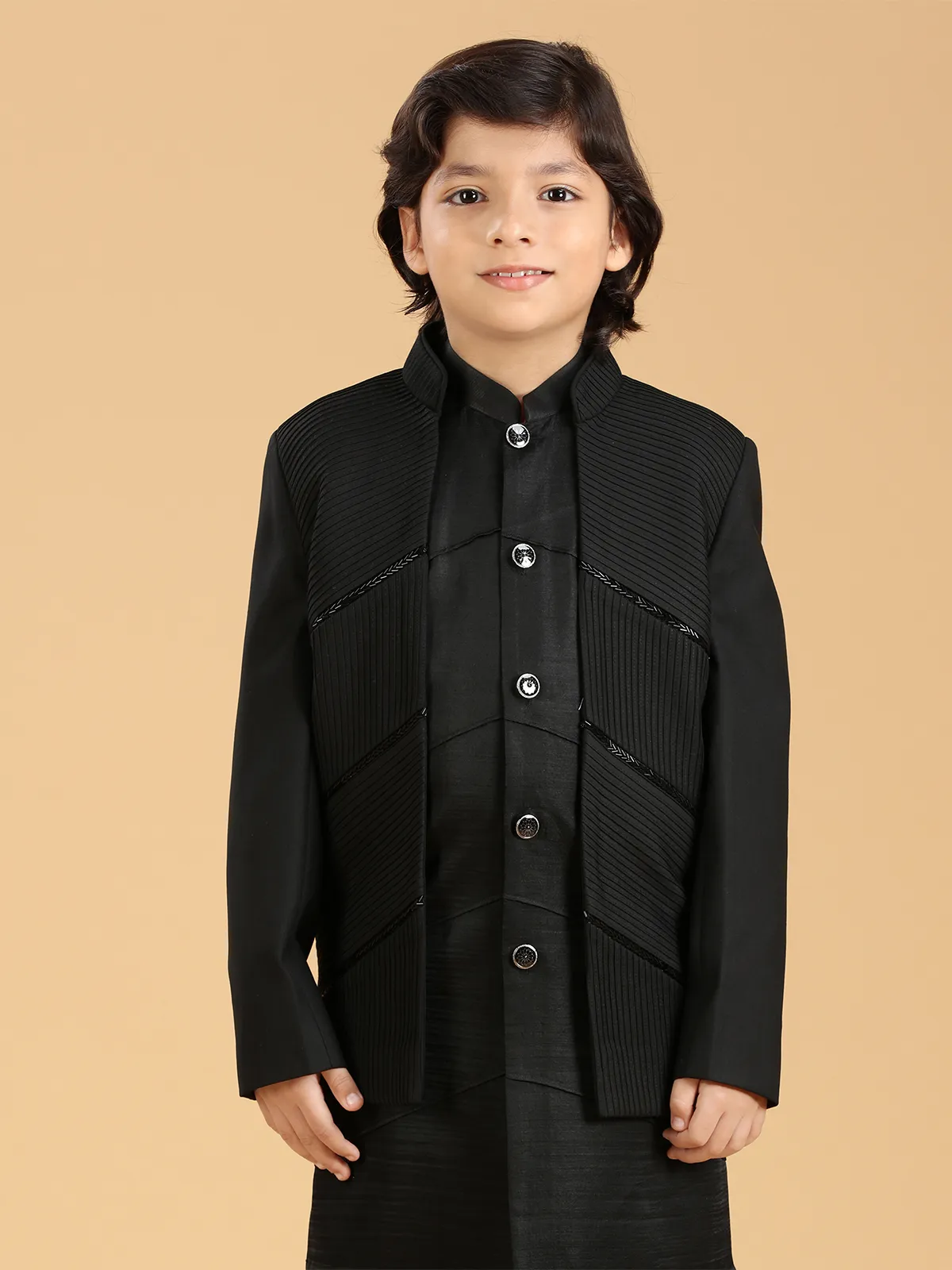 Elegant black silk indowestern