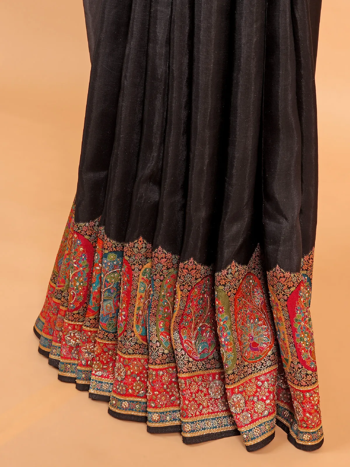 Elegant black silk saree with unstitched blouse